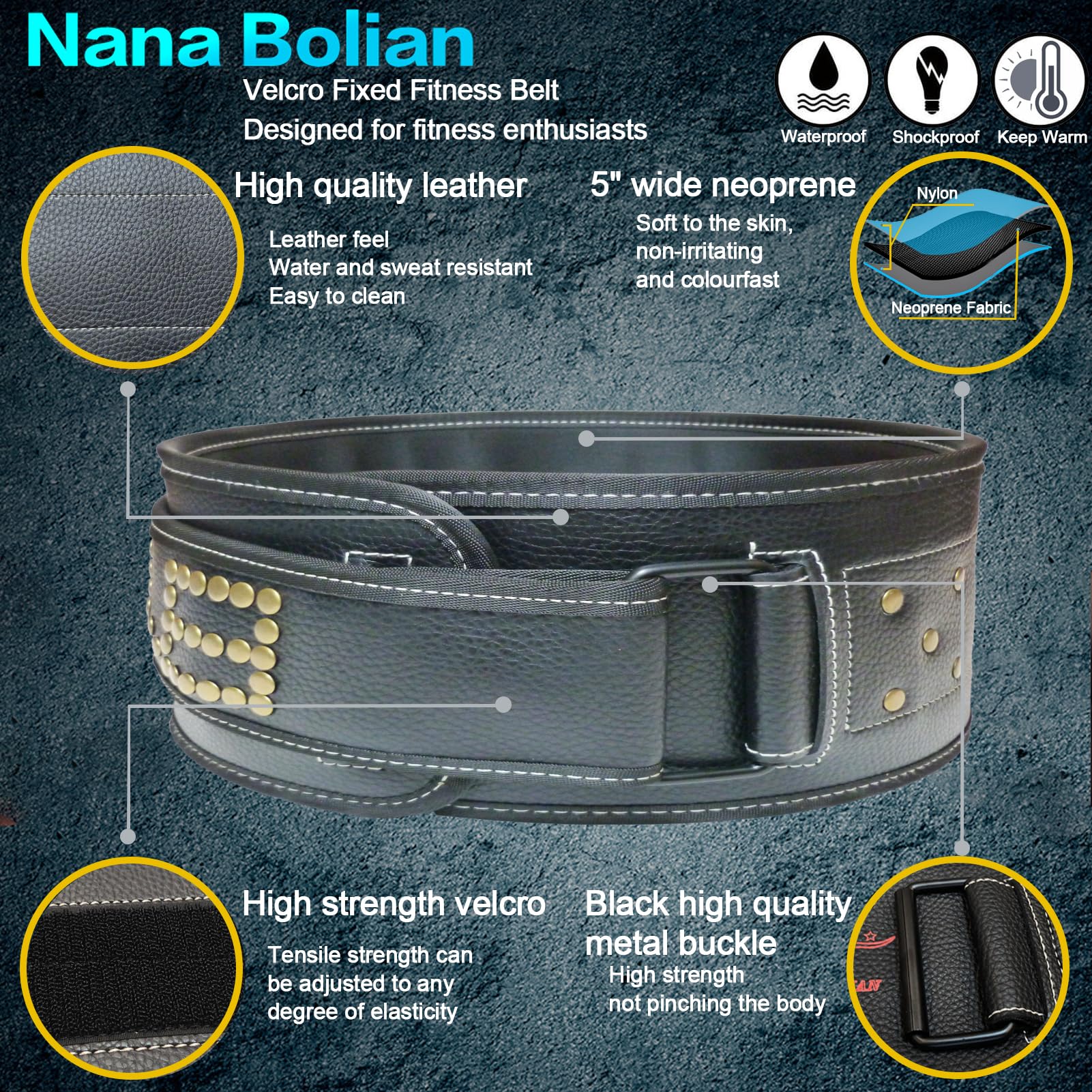Nana BoLian Leather Weight Lifting Belt,5 Inch Wide Leather and SBR Lifting Belt, For Weightlifting, Strength Training and Squatting.Please Choose According to the Size Chart.