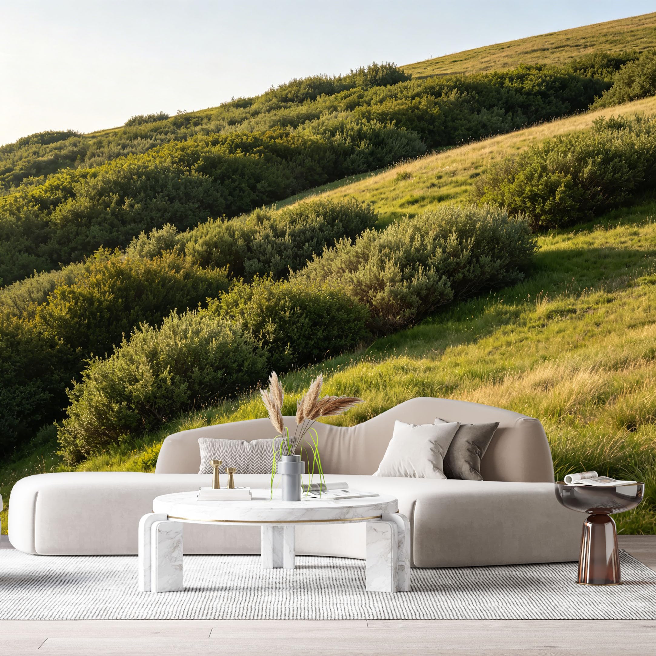 Custom Size Wall Murals Green Hills Landscape Mountain Meadow Sunset Light SelfAdhesive Wall Fabric Removable Large Wallpaper for Photo Living Room