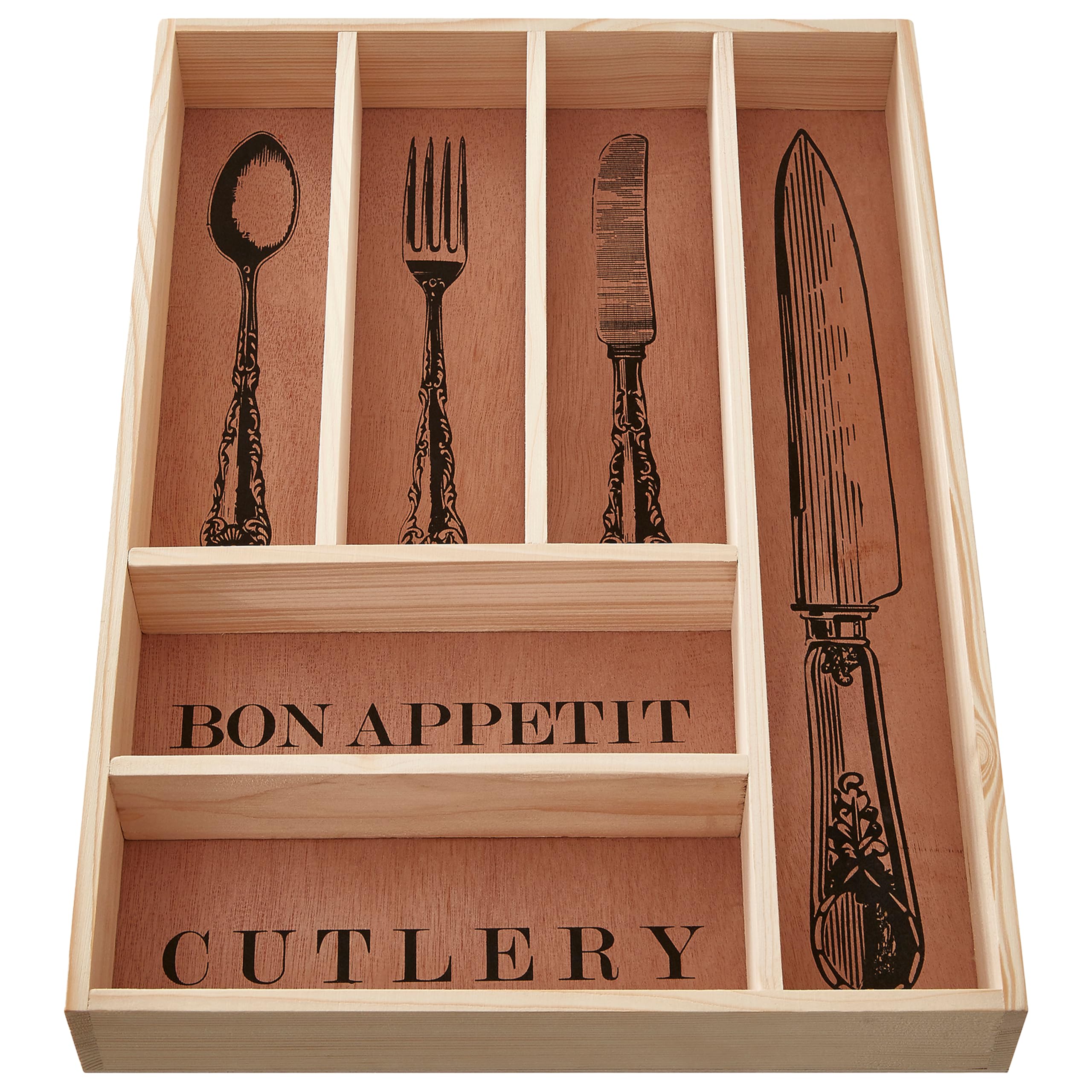 Premier Housewares Natural Charm Wooden Vintage Design Cutlery Tray | Vintage Design Wooden Cutlery Tray For Storage | Efficiently Organized Kitchen Utensil Holder For Kitchen