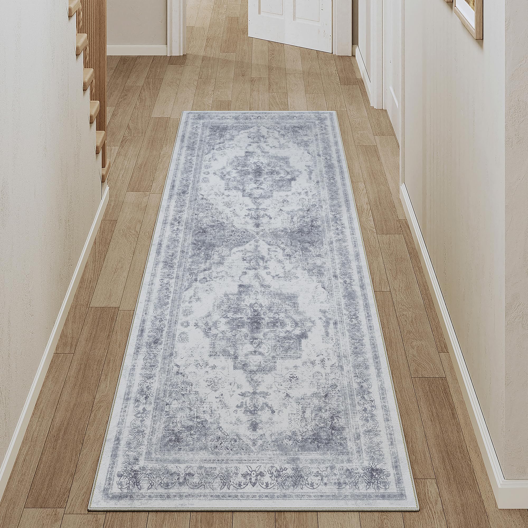 HUGEAR Vintage Passatoia Tappeto Corridoio Blu Tappeti 60x180cm Cucina Antiscivolo Lavabile in Lavatrice Tapette Camera da Letto Scendiletto Cameretta Ufficio Pelo Corto Lungo Carpet
