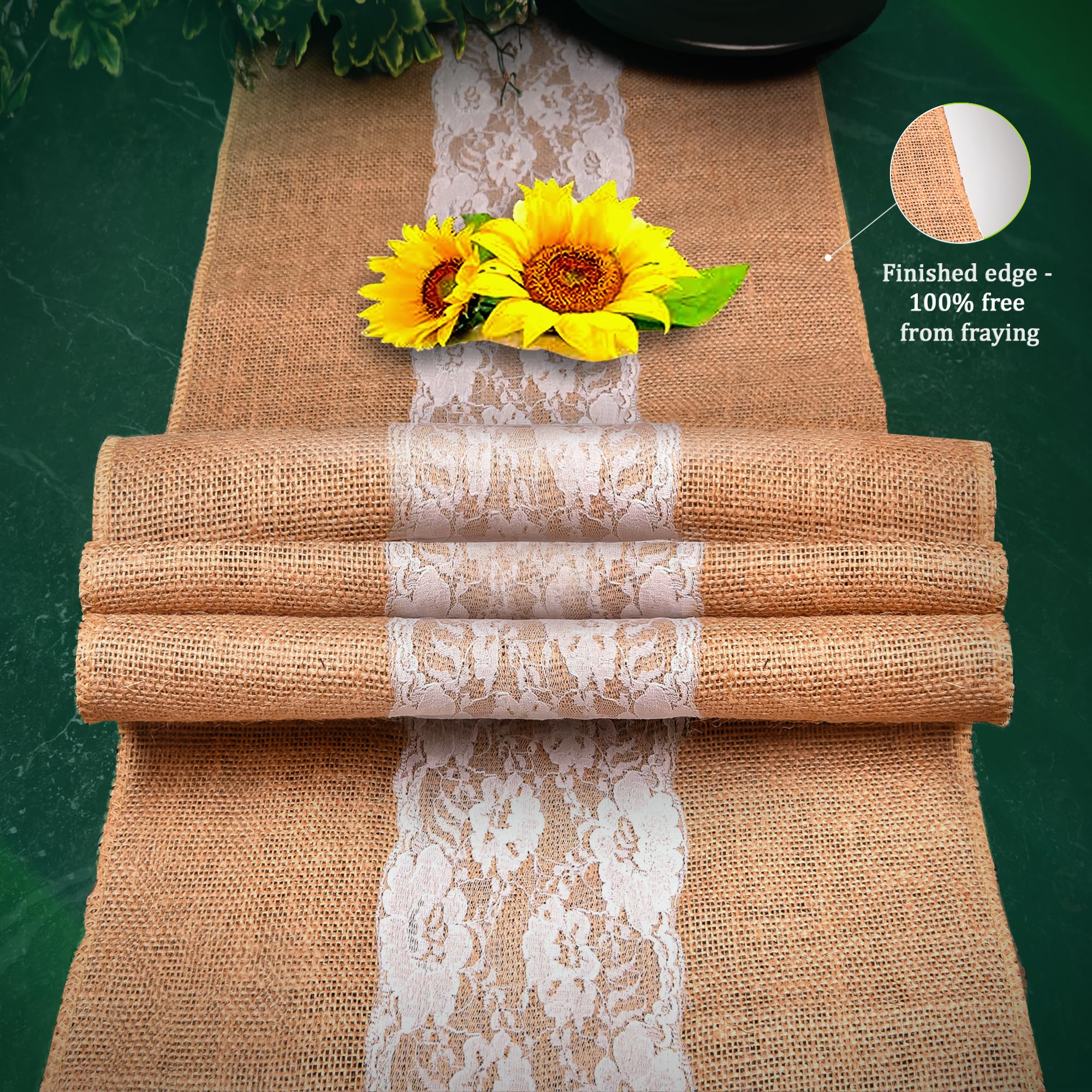 Lot de 6 chemins de table en toile de jute - 35,6 x 182,9 cm - Bords naturels sans effilochage - Sans odeur, respectueux de l'environnement - Parfait pour Noël, mariage, Thanksgiving