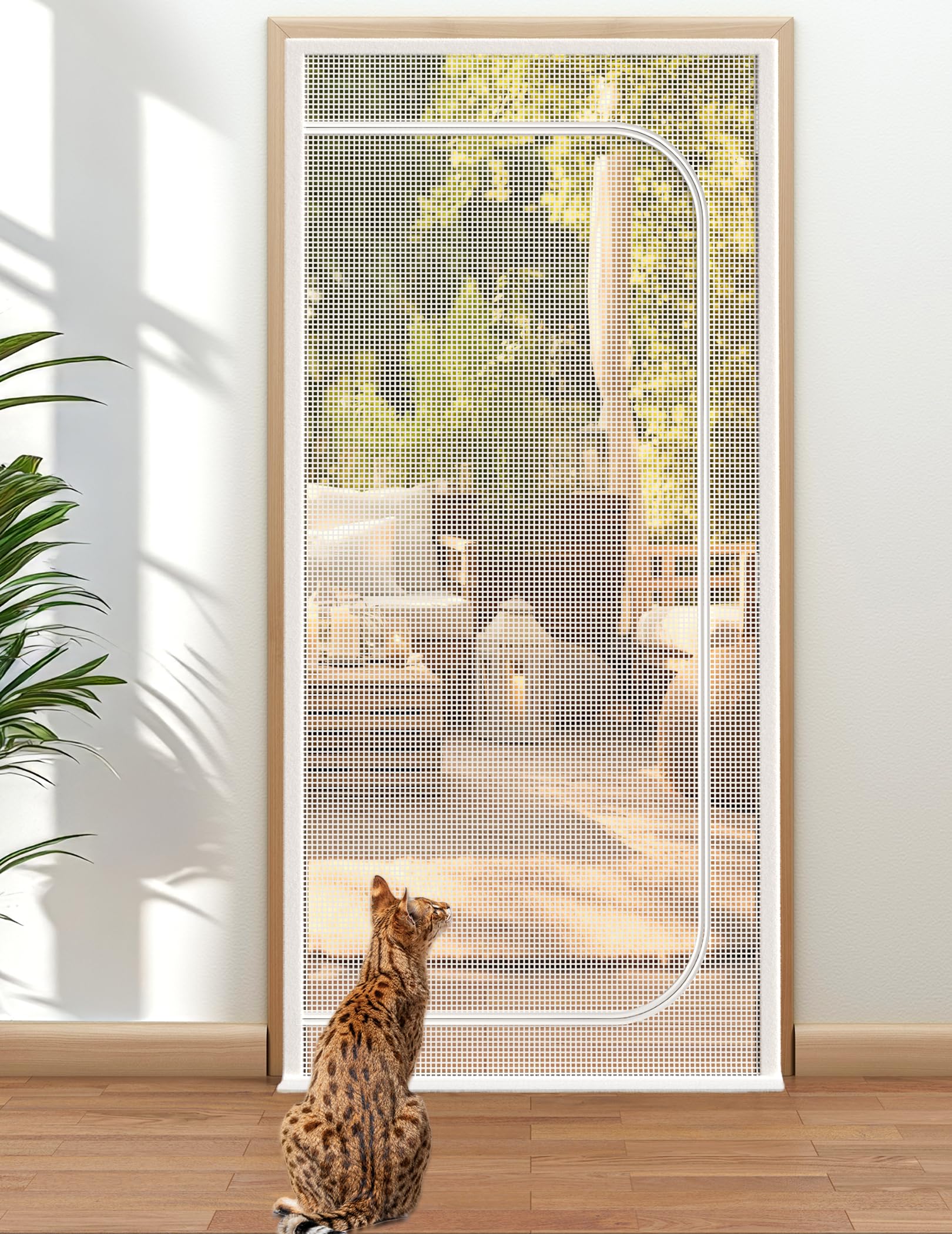 BFNN Cat Screen Door, Extra Tall Cat-Proof Mesh Gate, Fit Door Size 34'' x 82.5'', Anti Scratch Mesh with Zipper Closure, for Living Room, Kitchen,