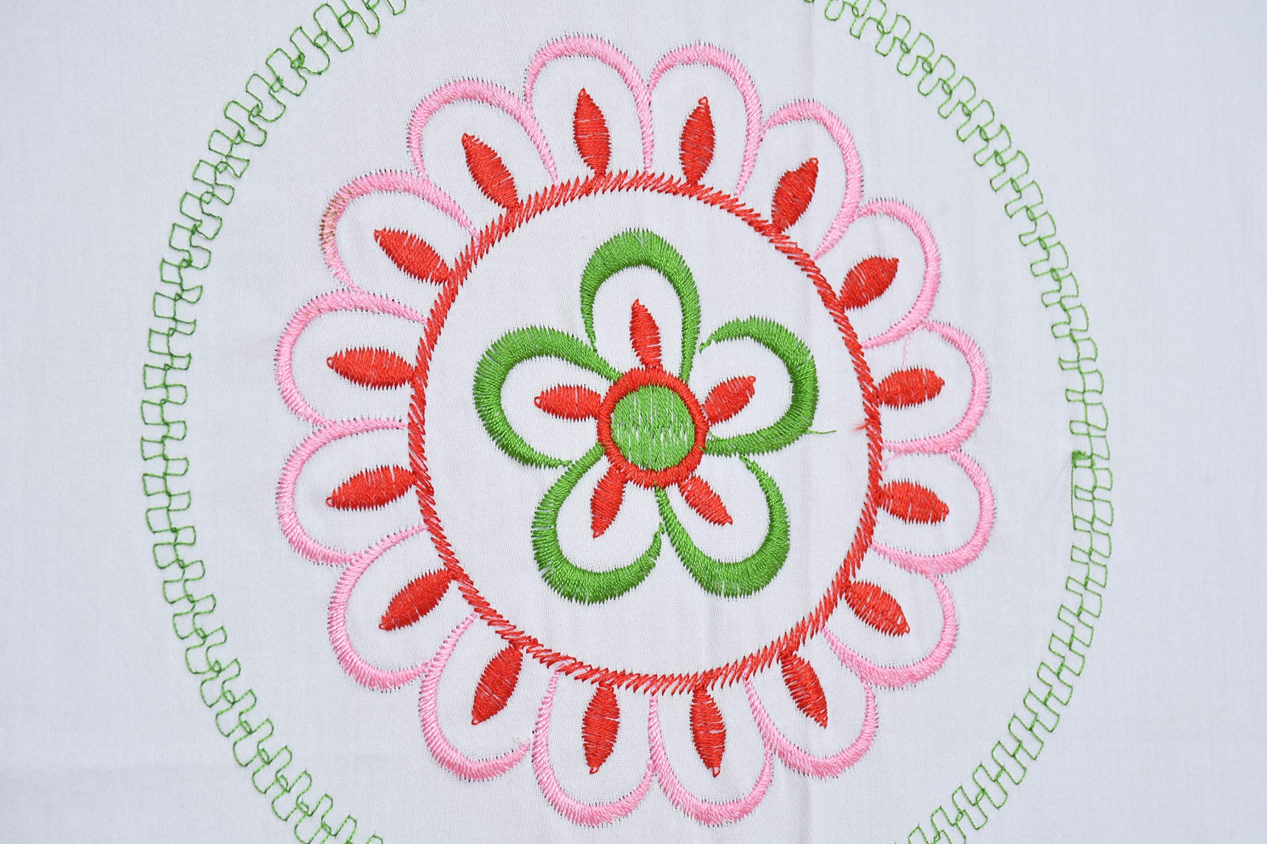 Castiqa Cotton Fabric Embroidery Patterns Loopi Design Diwan Set Covers 8 Pcs Bedsheet 2 Bolsters and 5 Cushion Covers (Pink, Peach) 1