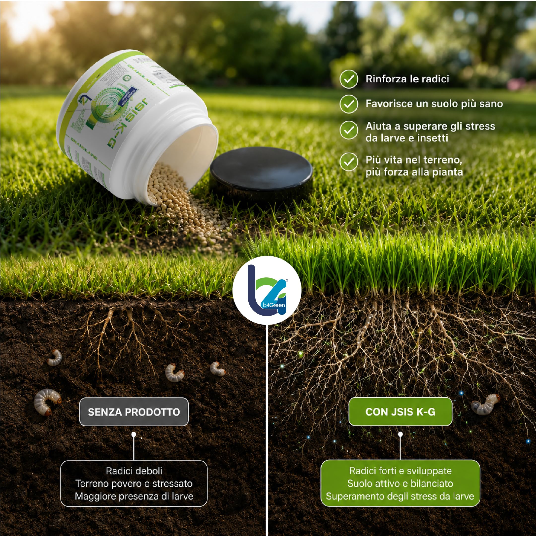 B4Green JSIS K-G Granulare 400g per 200m² – Bacillus Thuringiensis Kurstaki Israelensis Larvicida Biologico per Prato, Larve di Lepidotteri e Bruchi, Ammendante per Agricoltura Biologica