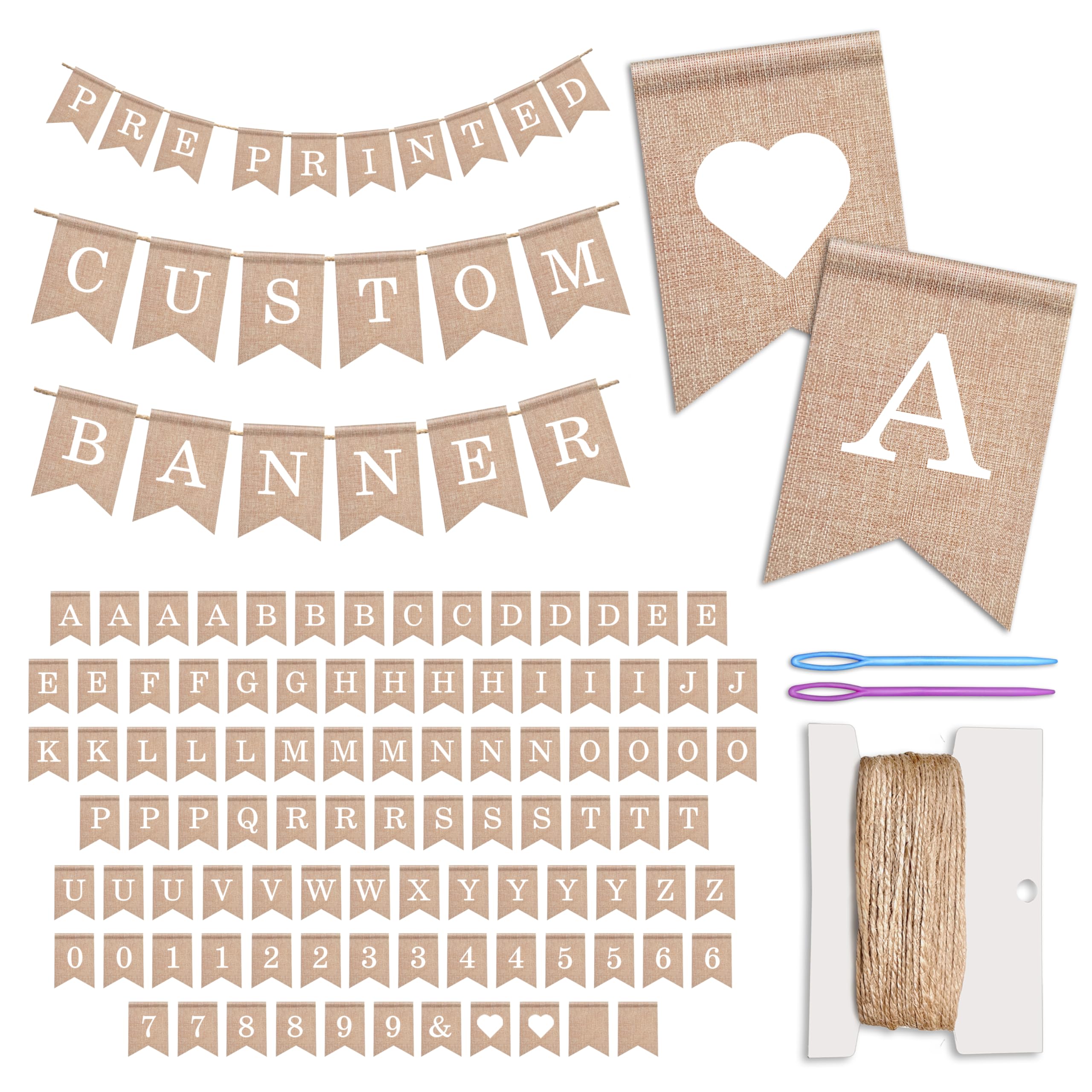 Kit de pancarta preimpresa: 97 banderas de arpillera con letras blancas, números y símbolos, pancarta personalizada reutilizable, haz tu propia pancarta personalizada para decoración estética de
