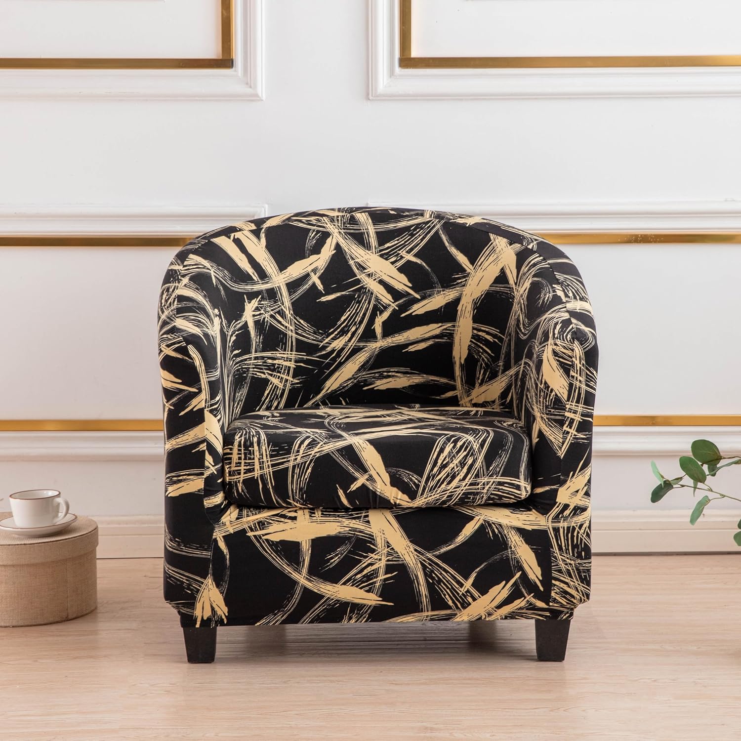 2 Piece Club Chair Slipcover Printed Tub Chair Slipcover Stretch Armchair Cover Sofa Cover Printed Round Barrel Swivel Chair Covers Couch Covers with Elastic Bottom for Bar Living Room,25