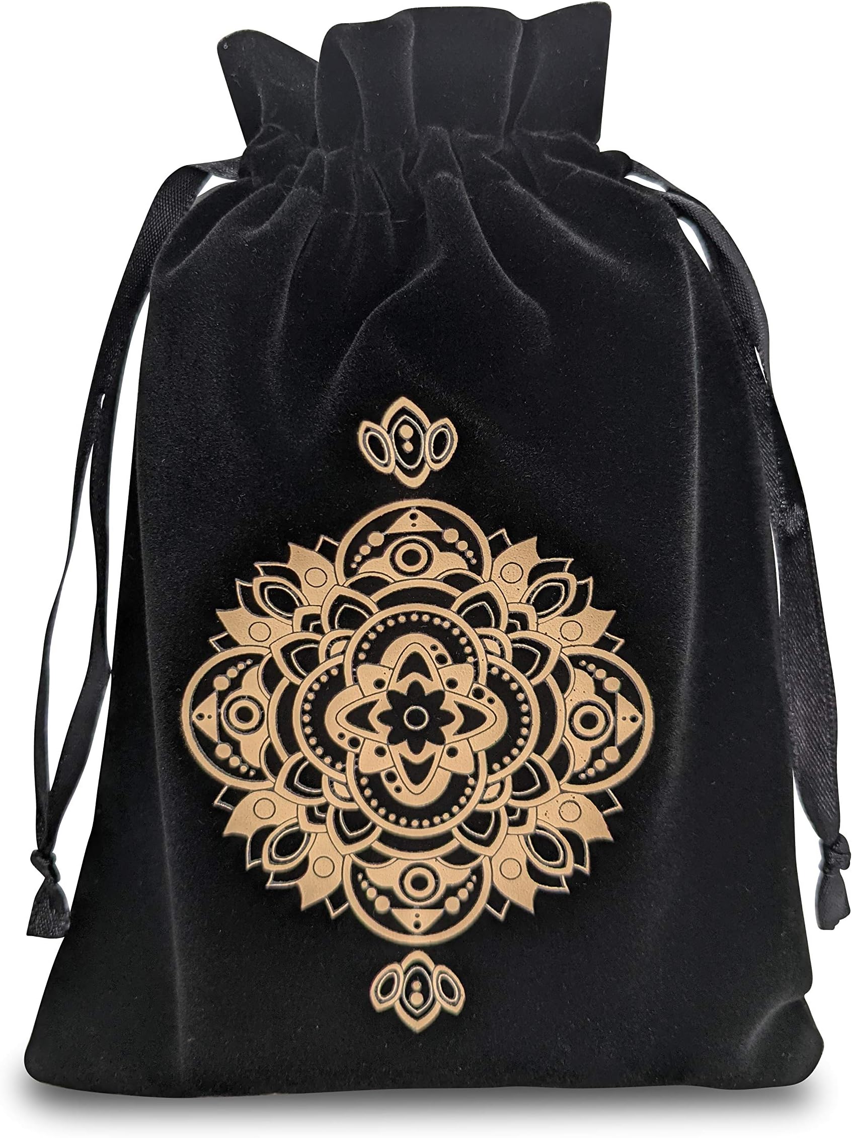 Spiritual Mandala Tarot & Dice Bag I Velvet & Satin Drawstring Pouch Ideal Size for Tarot & Oracle Cards, Tabletop Roleplaying Games, Runes & Jewelry I Travel Gift Bag (Black)