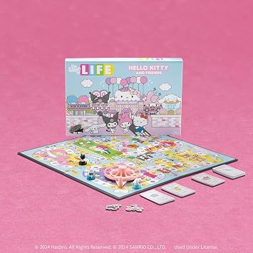 The Game of Life: Hello Kitty and Friends Board Game, Collect Apples and Buy Bows on The Way to The Ultimate Party, Play as Hello Kitty, Kuromi, More, Officially Licensed Collectible & Merchandise