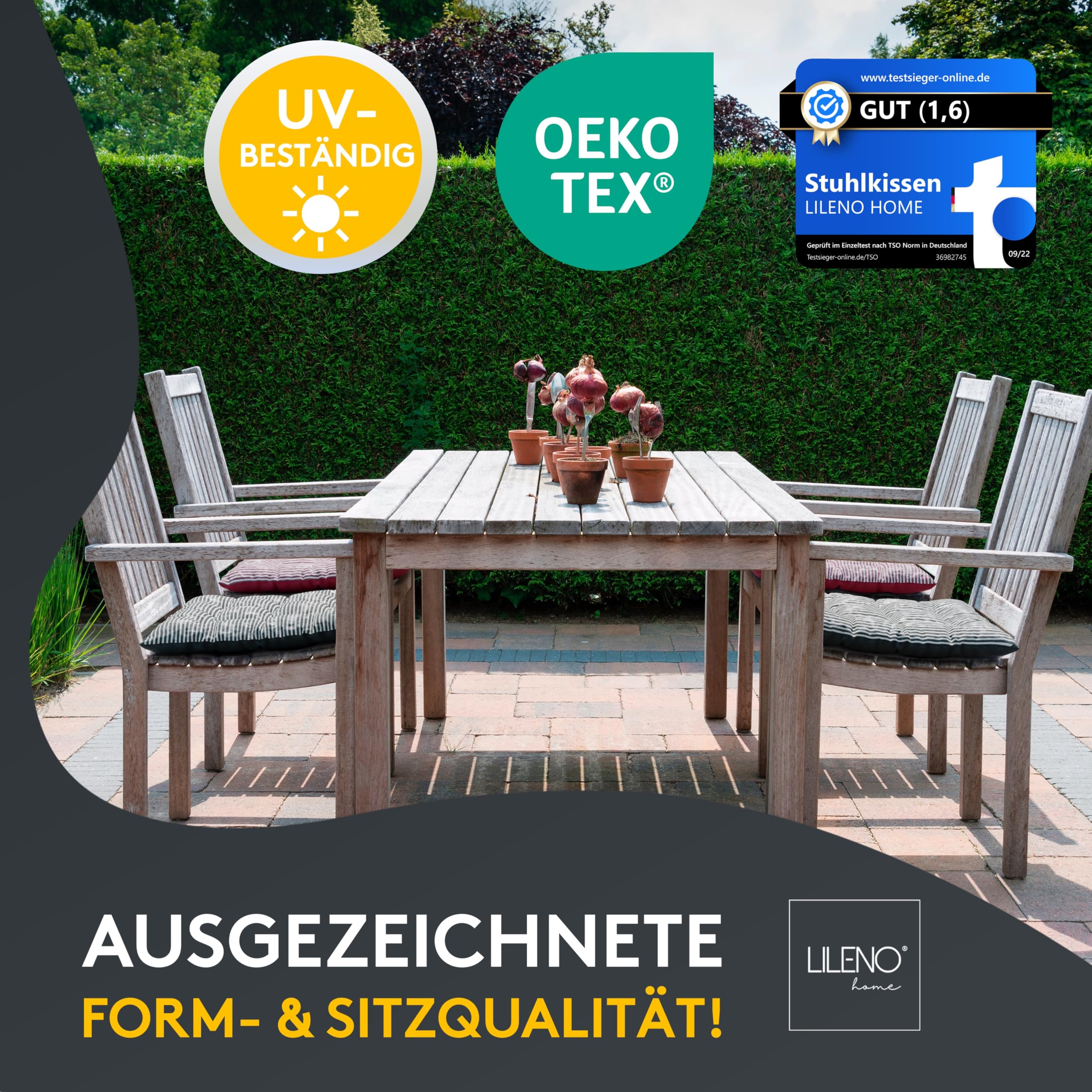 LILENO HOME - Set di 2 cuscini per sedia reversibili da giardino, cucina o sala da pranzo, 40 x 40 x 6 cm, colore: marrone. Cuscini a strisce per interni ed esterni (Linda FUM)