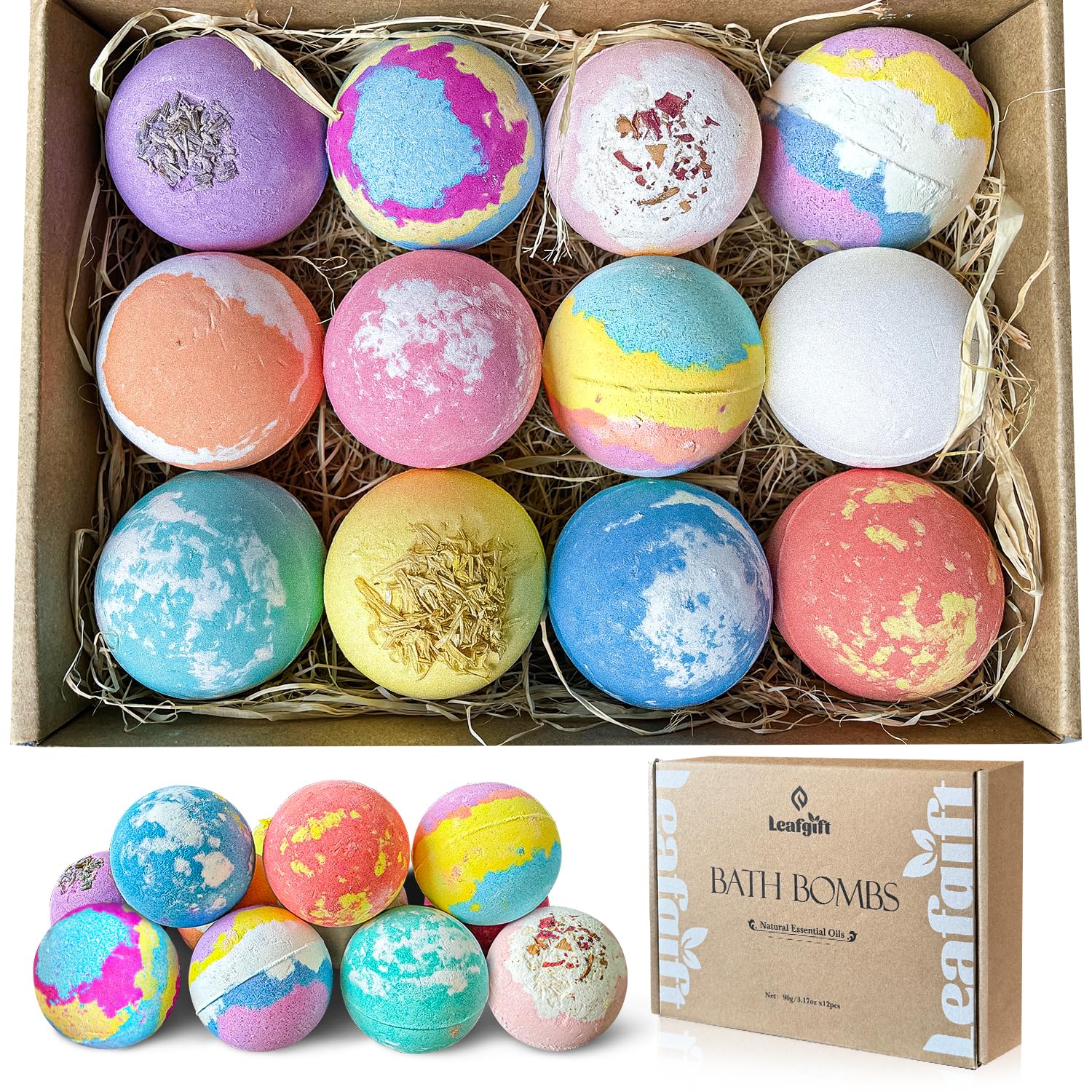 Bath Bombs Gift Set, 12pcs Handmade Bath Fizzies with Natural Sea Salt Cocoa & Shea Butter, Perfect for Bubble Bath Spa, Moisturizing Dry Skin, Stress Relief, Best Gift for Women, Men