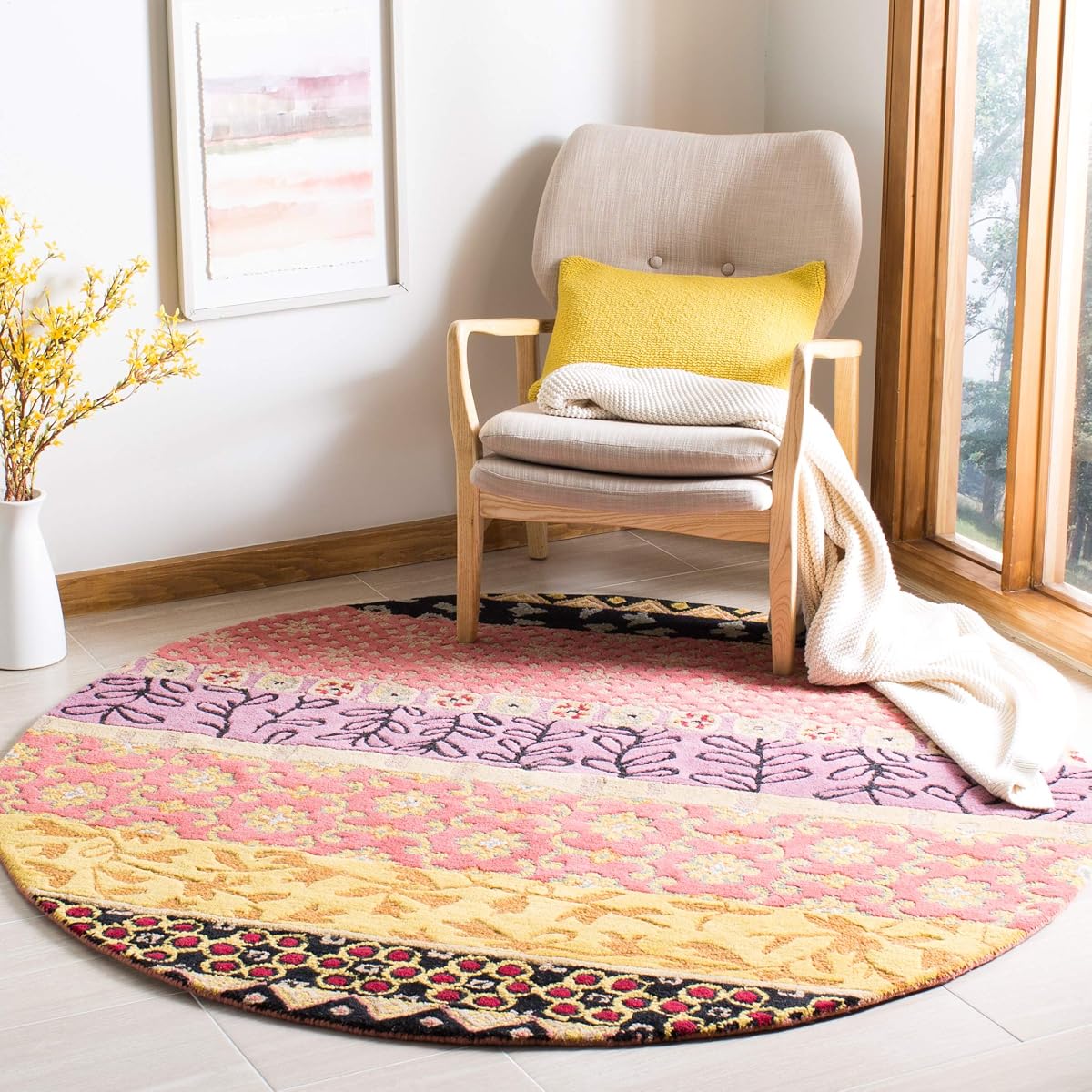 SAFAVIEH Rodeo Drive Collection Area Rug - 7'9" Round, Rust & Gold, Handmade Mid-Century Modern Abstract Wool, Ideal for High Traffic Areas in Living Room, Bedroom (RD622K)