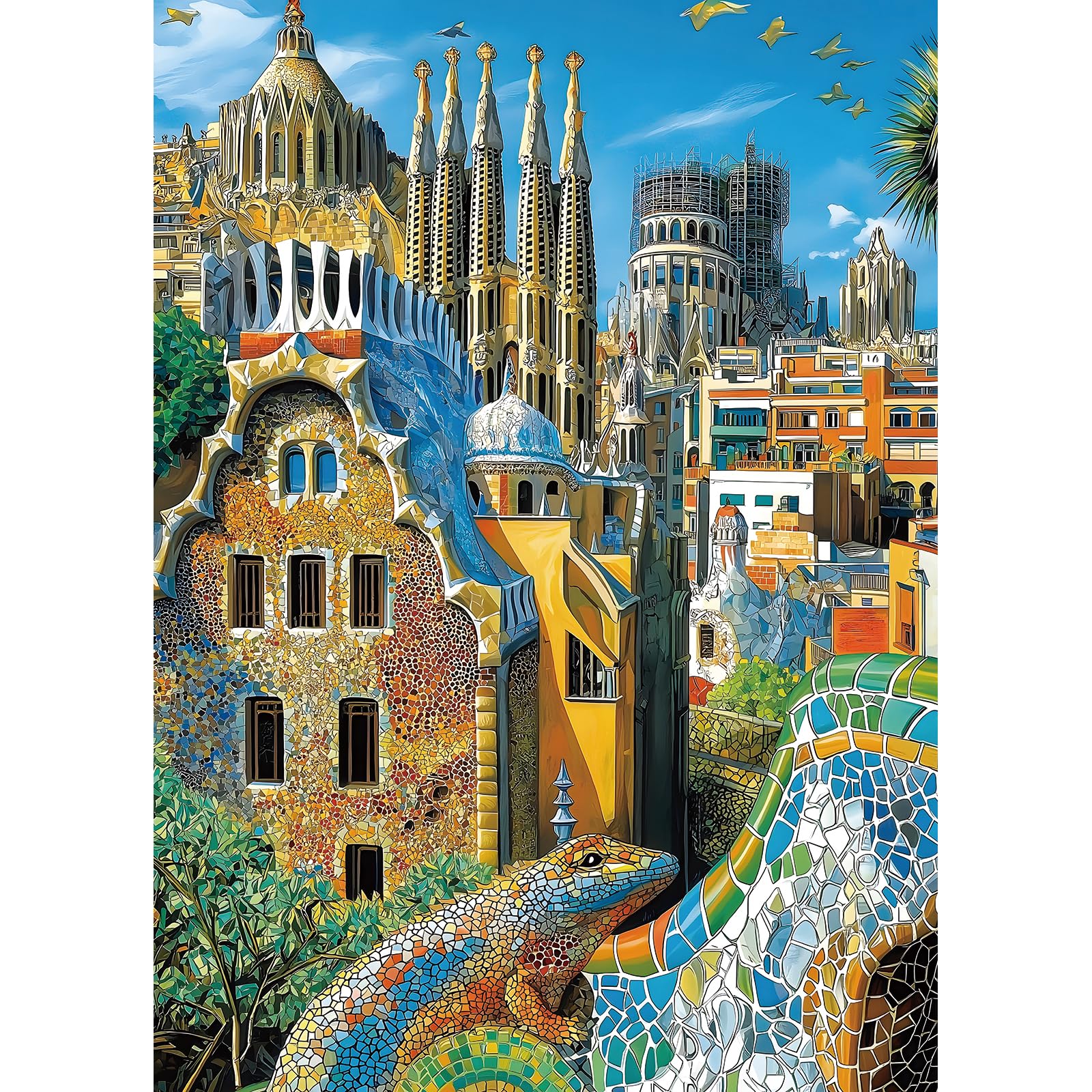 1000 Piece Barcelona Puzzle for Adults, Abstract Jigsaw Puzzles | Vibrant Art Puzzle, Sagrada Familia, Casa Batlló & Park Güell, for Home Decor & Gift, 28 x 20 inch