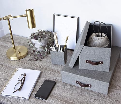 Miniatura 7 de Bigso Silvia Caja de almacenamiento organizacional  Caja de almacenamiento de fotos con mango de cuero para estantes y pilas fácilmente  Cajas de
