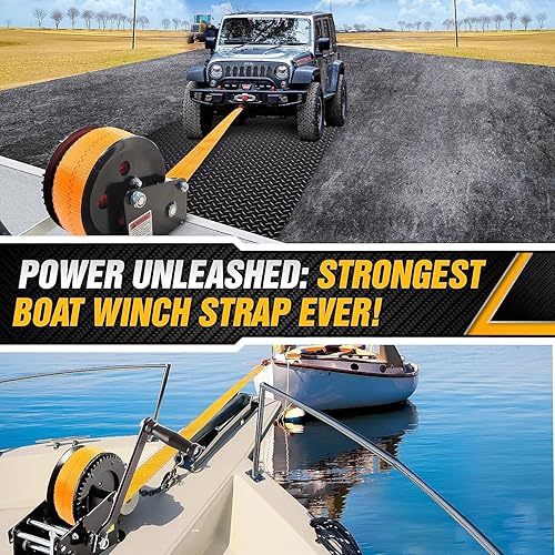 Miniatura 7 de Premium Correa de cabrestante para remolque de barco con gancho de acero de cena, resistencia a la rotura de 15,000 libras, correa de cabrestante de