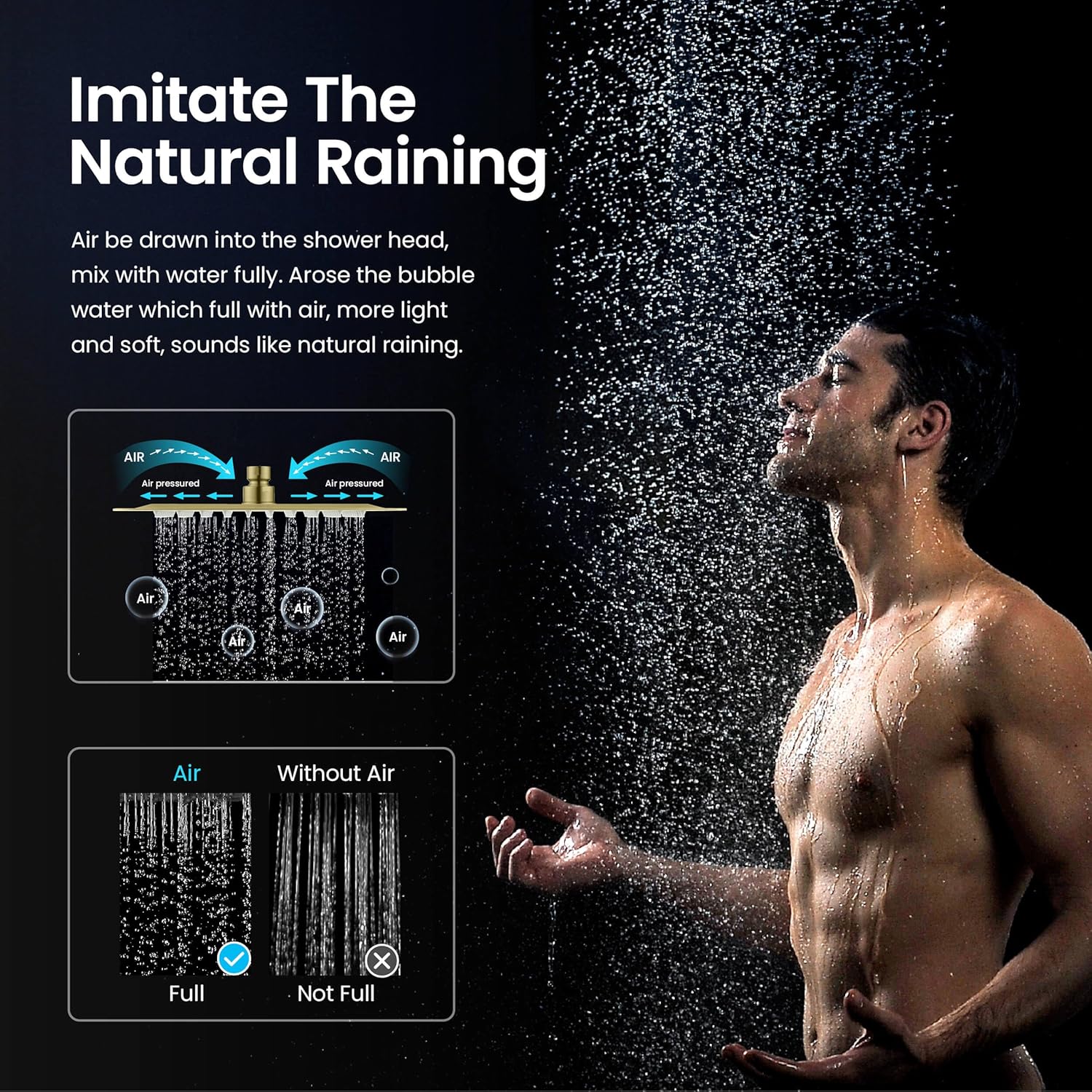 KIBI Cube 2-Function Wall Mounted Rain Shower Column | Bathroom Shower Faucet System with Solid Brass Rough-In Valve, 10" Rain Shower Head | Easy Temperature Control (Brushed Gold, KSC404)