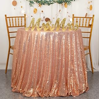 ShiDianYi 120" Rose Gold Sequin Tablecloth,Wholesale Wedding Beautiful Rose Gold Sequin Table Cloth/Overlay 120 Inches Round Sequin Fabric Tablecloth