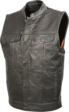 Black Buffalo Leather Club Style Motorcycle Vest with Patch Access by The Bikers Zone