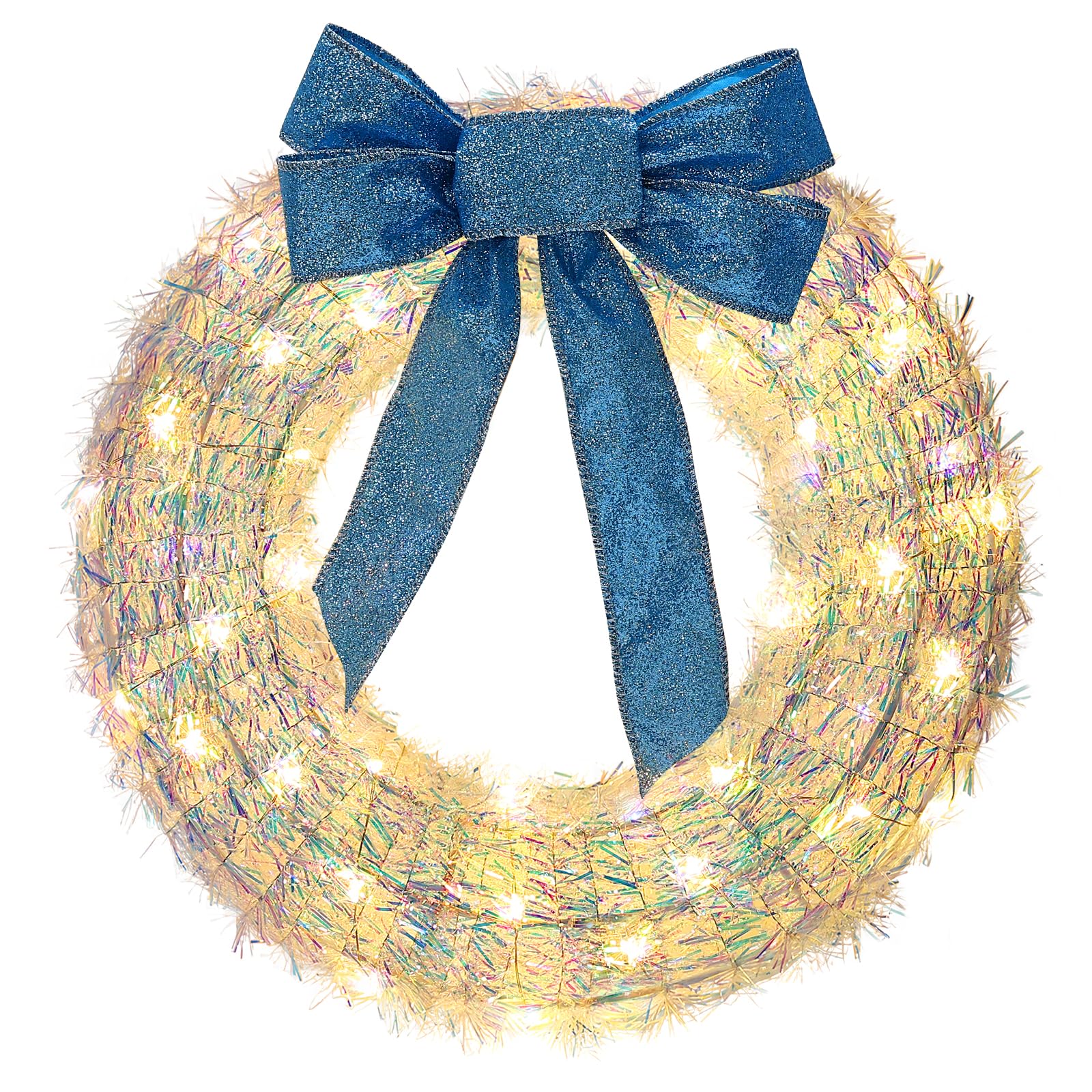 GlobaLink Beleuchteter Weihnachtskranz 33cm mit Blauer Schleife