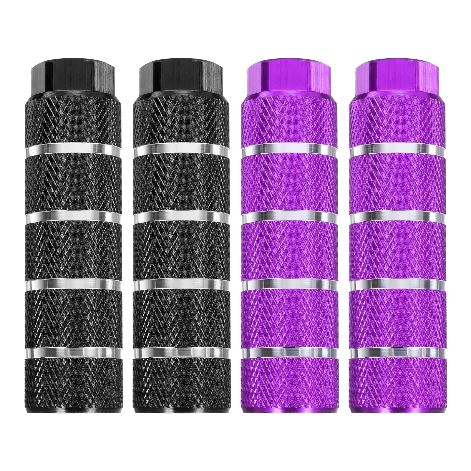 sourcing map 2 Pairs Bike Pegs Aluminum Alloy Rear Stunt Pegs Anti-Skid Stripe Back Seat Stands Fit 3/8" Axles for Mountain Bike, Black & Purple
