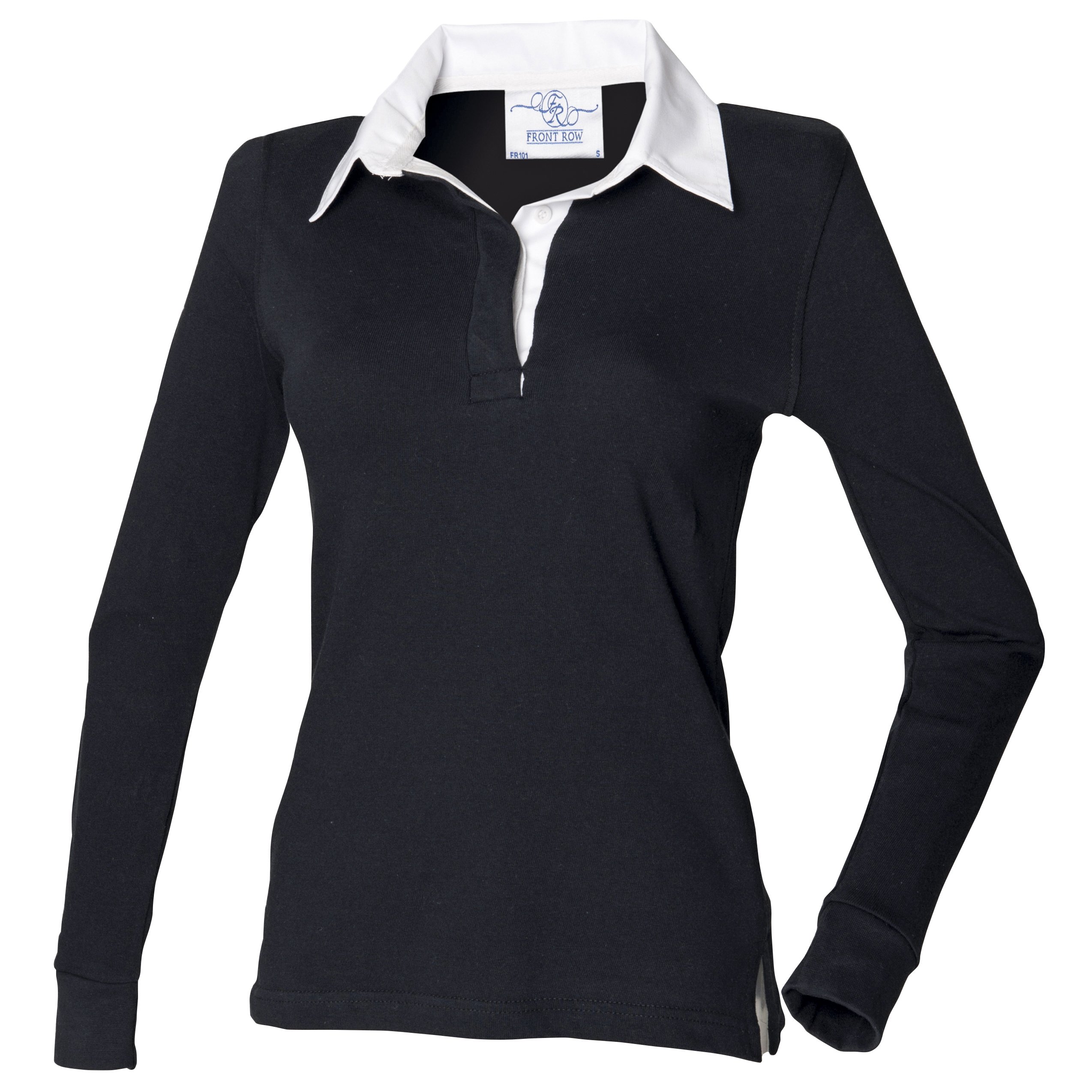 Front Row Womens Long Sleeve Plain Rugby Shirt Colour:Black/White Size:M