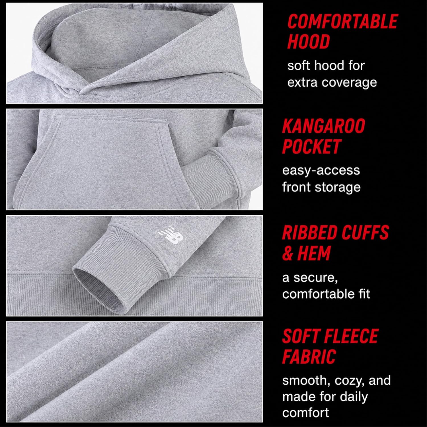 New Balance Boys Soft Fleece Pullover Hoodie with Pocket, Athletic 8-20 image 4