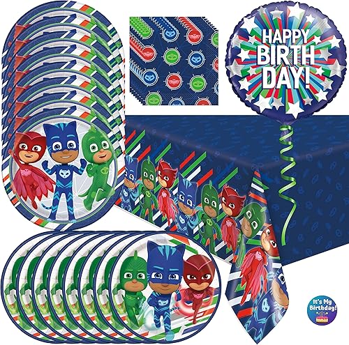 Miniatura 1 de PJ Masks Suministros de fiesta de cumpleaños y máscaras de pijama decoraciones de cumpleaños para 16 invitados  Juego de suministros de fiesta de