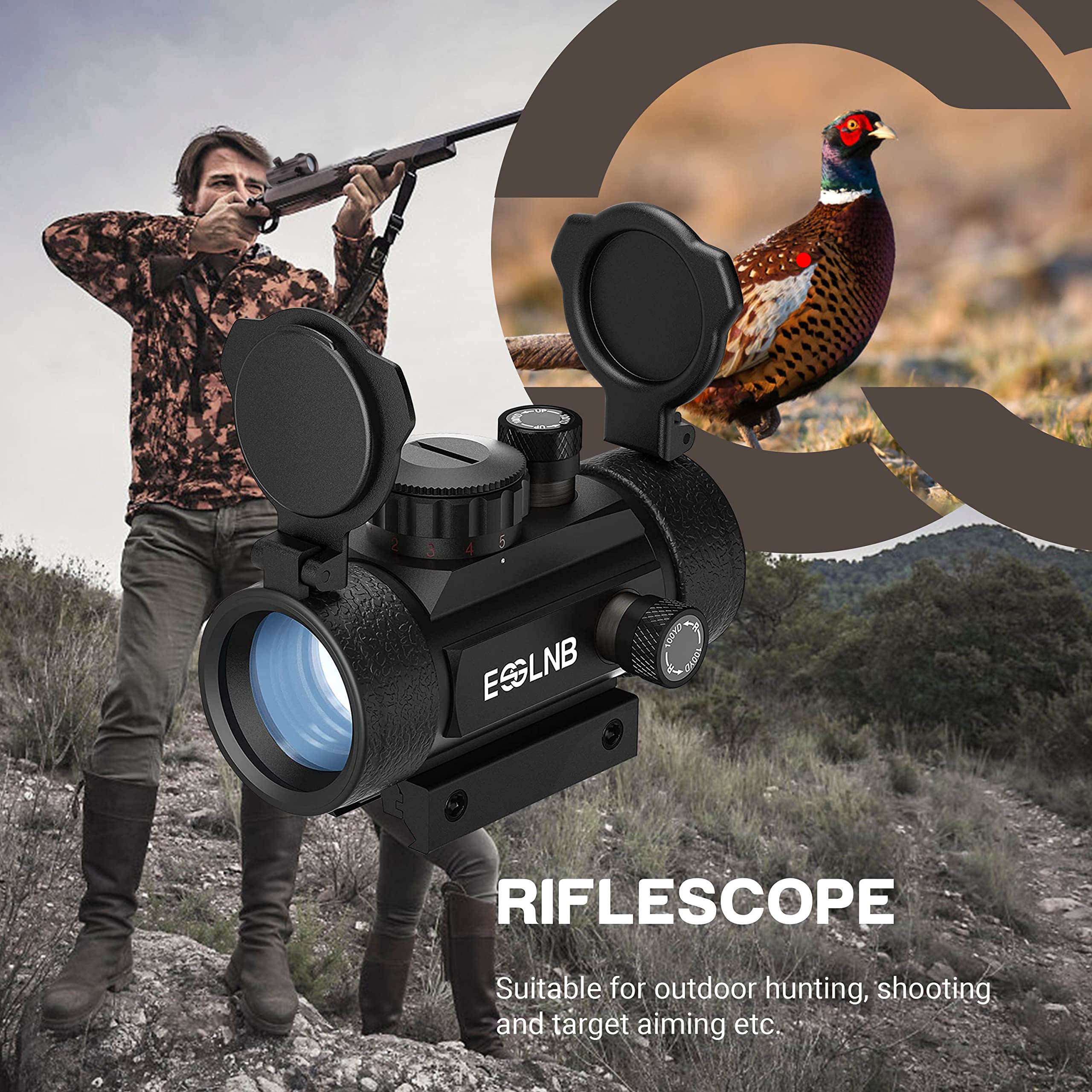 ESSLNB Red Dot Visier Rotpunktvisier für 13/22mm Schiene Leuchtpunktvisier Rot/Grün Punkt mit 5 Helligkeitsstufen für Jagd Softair und Armbrust