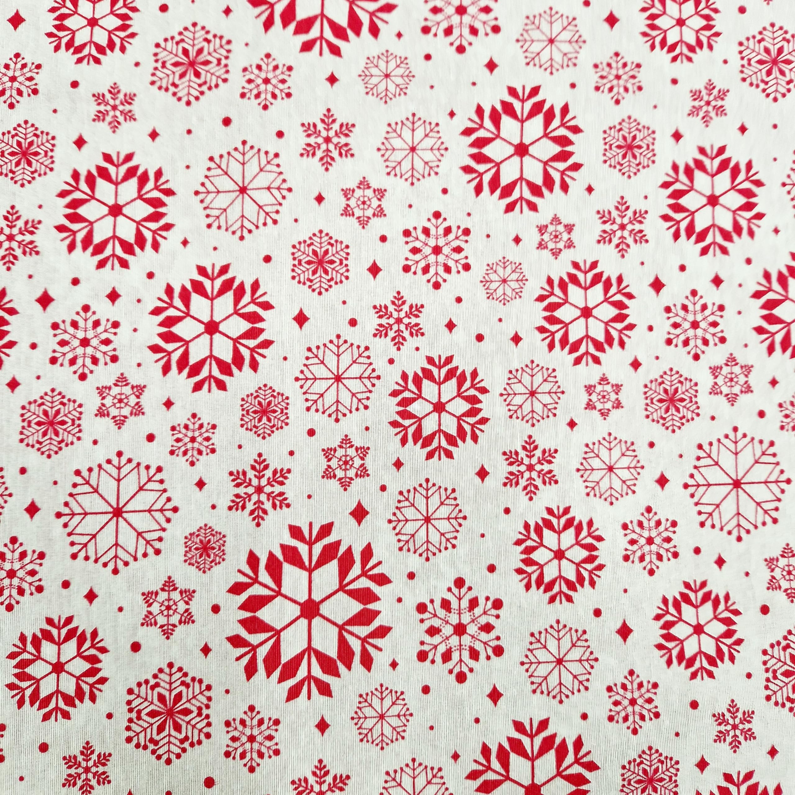Christmas Canvas Panama Fabric - Red Snowflakes on White- Xmas Craft Upholstery Fabric Material