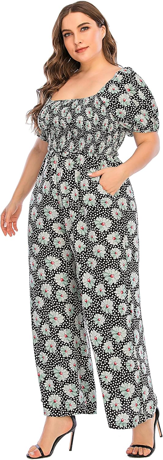 Love Welove Fashion Jumpsuits for Women Dressy Casual – Floral Spring Wide Leg Smocked One Piece Romper Outfits - Image 3