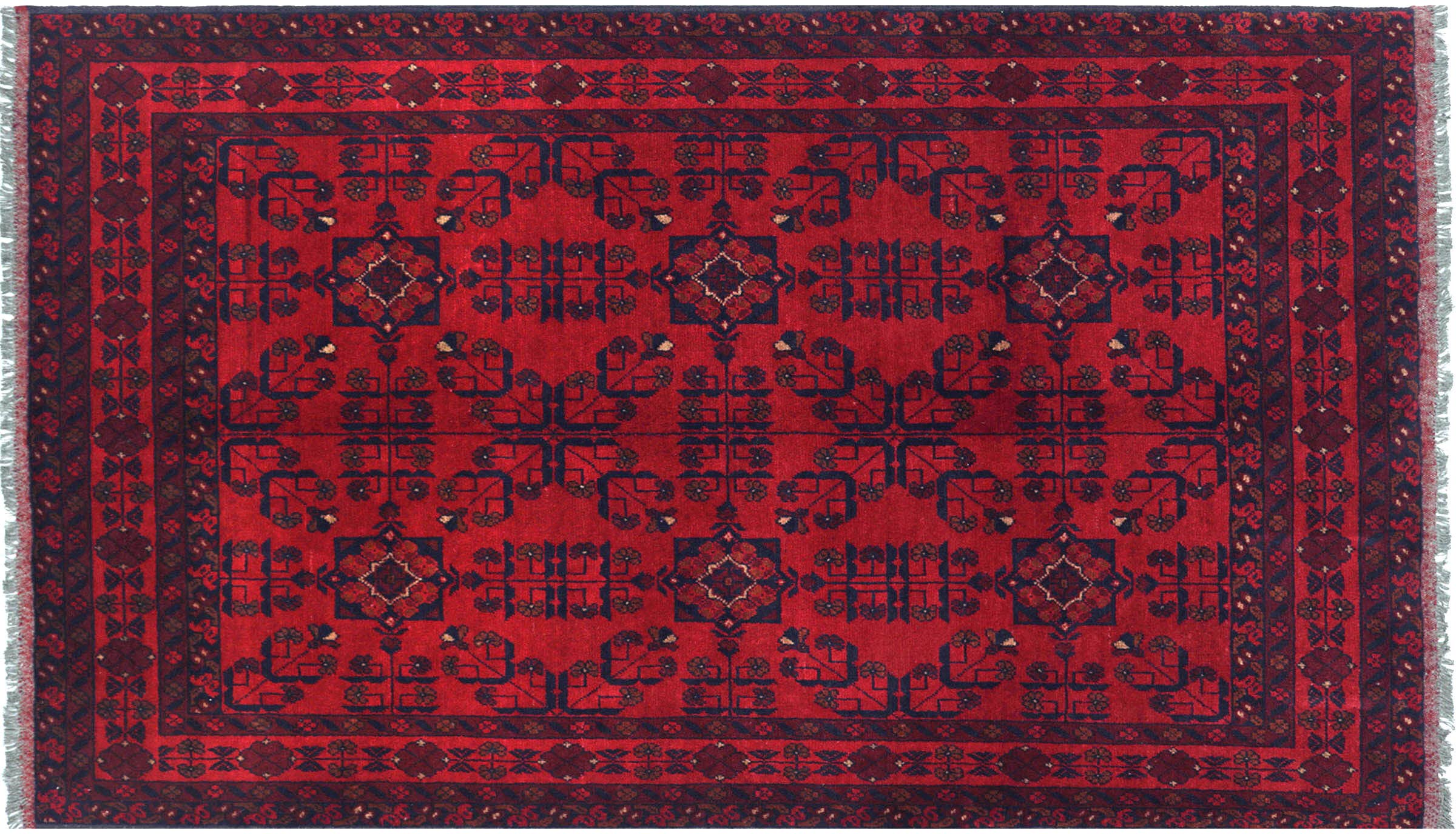 Tapis afghan marron géométrique Khal Mohammadi, grand tapis de sol en laine