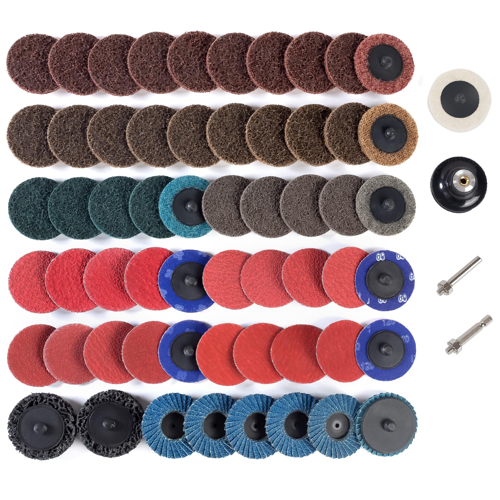 Set di 60 dischi abrasivi da 2 pollici a cambio rapido con supporto per gambo da 1/4" adatto a vari dischi di blocco per smerigliatrice ampiamente utilizzati per condizionamento superficiale,
