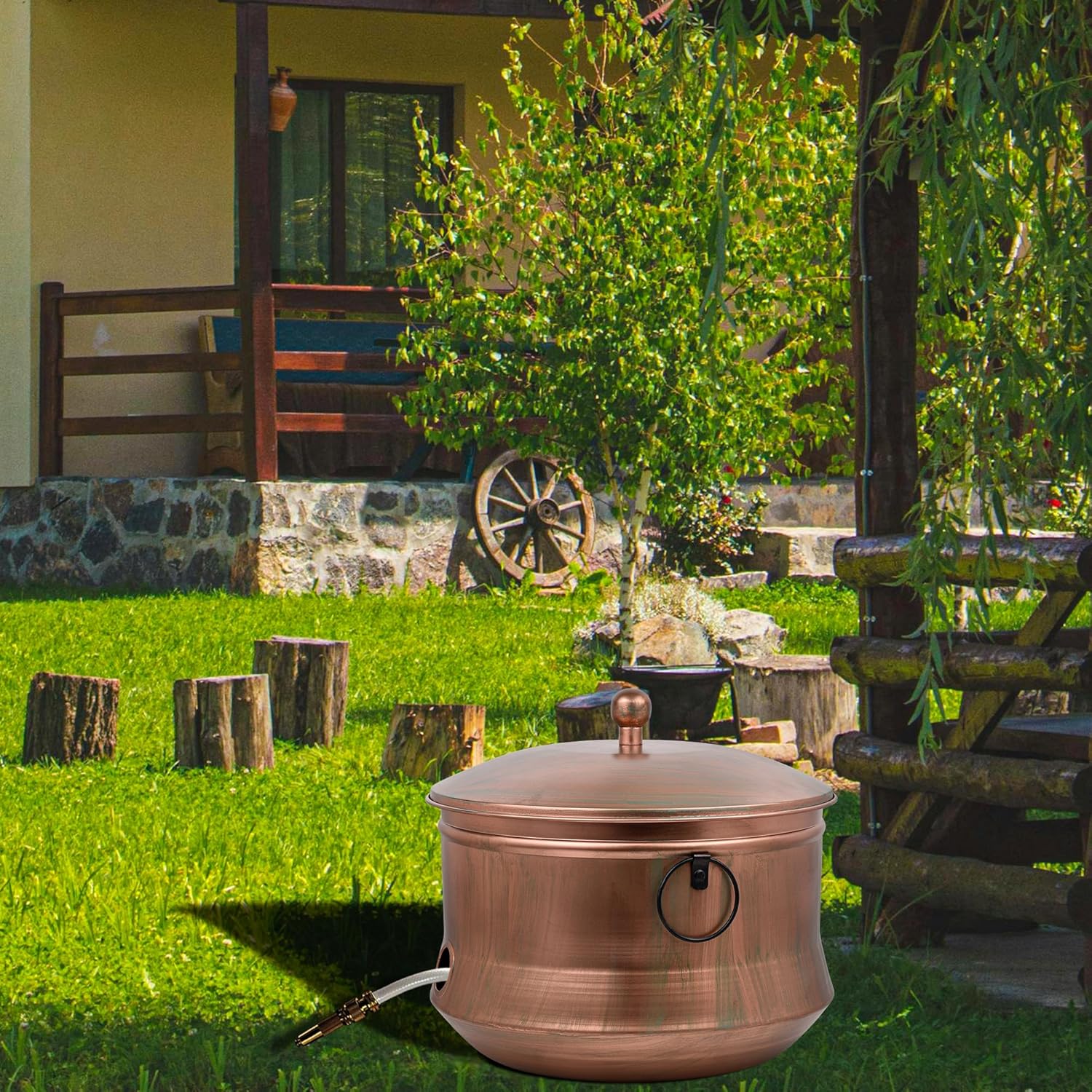 LifeSmart Hose Storage Pot and Lid | Hose Container Pot 16 x 12" - Handmade Slight Design Variations