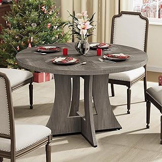 ONBRILL 47.2 inch Round Dining Table for 4-6 People, Wood Kitchen Table for Dining Room Living Room, Small Circle Farmhouse Dinner Table for Restaurant Hotel, Grey (Only Table)
