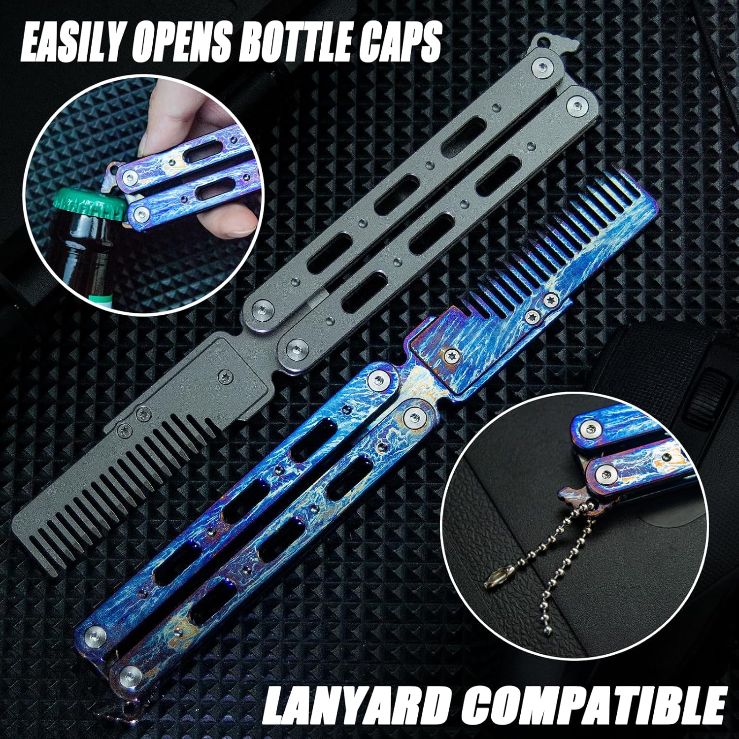 EDC Titanium Utility Knife Heavy Duty Safety Box Cutter Pry Bar,Outdoor Pocket Knife,10pcs Carbon Blades (Lightning pattern)