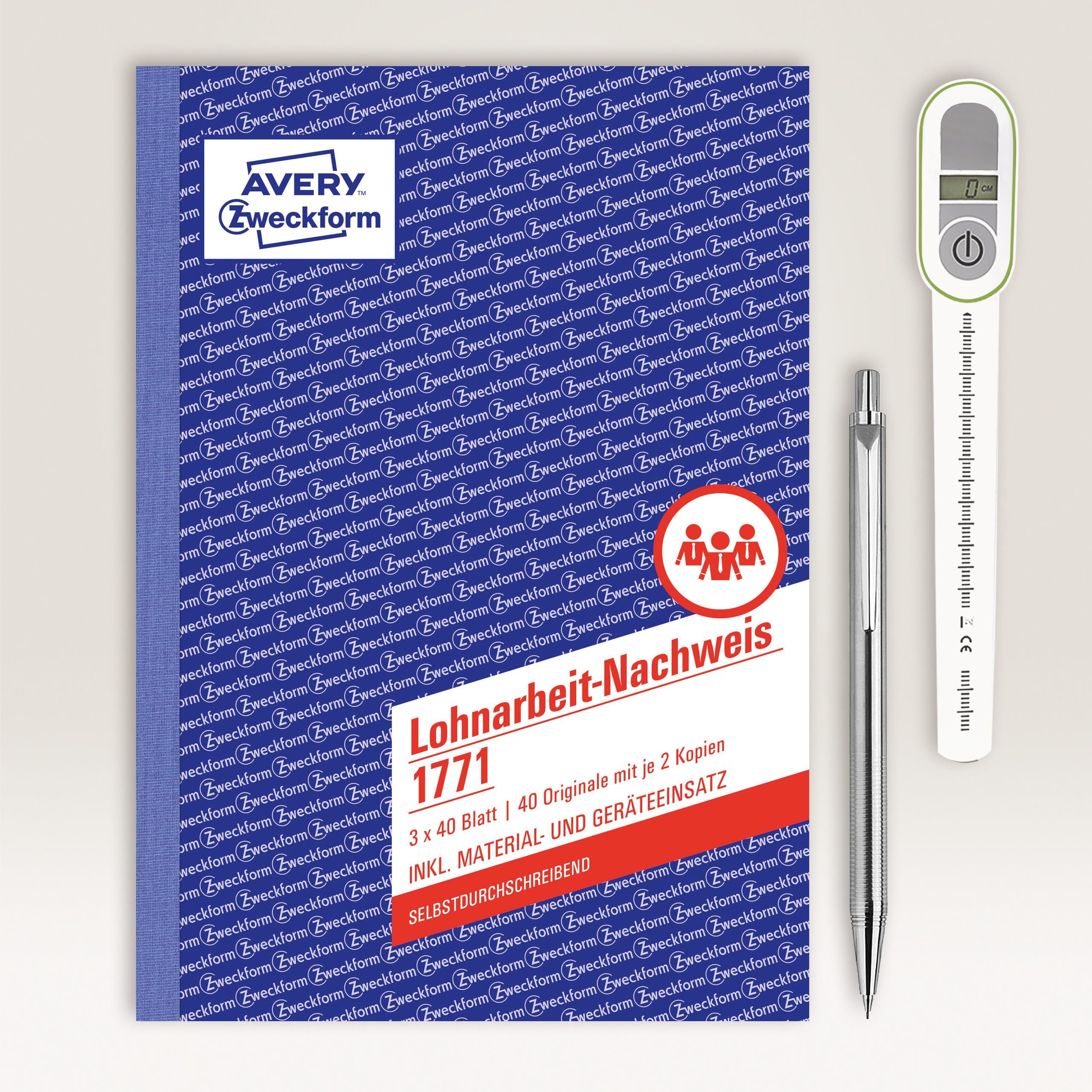 AVERY Zweckform 1771-10 Lohnarbeit-Nachweis (A5, selbstdurchschreibend, für Deutschland/Österreich, von Rechtsexperten geprüft, zur Stundenerfassung, 3x40 Blatt) 10er-Pack, weiß/gelb/rosa, Blau