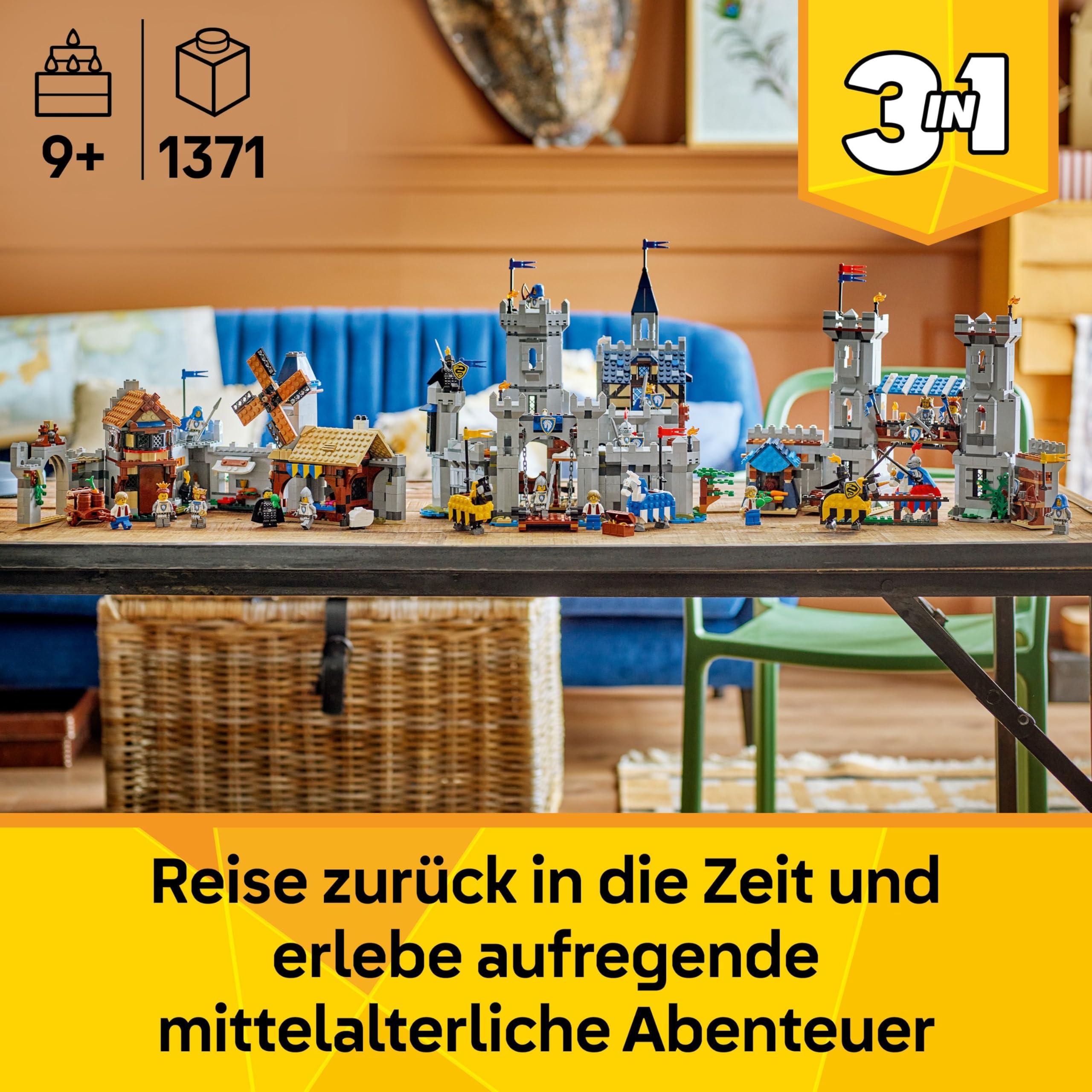 LEGO Creator Ritterburg im Mittelalter - 3-in-1-Bauset - Spielzeug Ritterburg - Umwandelbar in Ritterturnier-Szene oder Stadt - 6 Minifiguren - Geschenk für Jungen und Mädchen ab 9 Jahren 31168