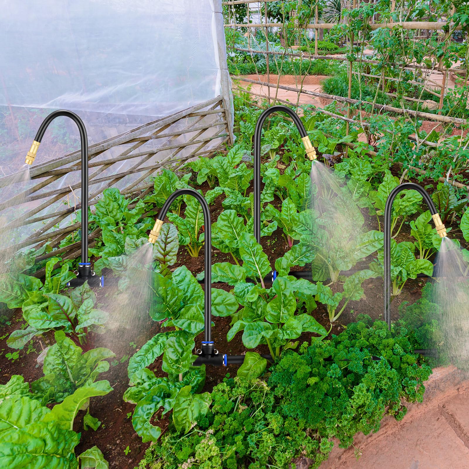 Zonon 10 Stück Messing-Sprühdüsen mit 40,6 cm eingebautem Schlauch, 360 Grad drehbar, verstellbare Wassernebeldüsen, Gewindesprüher, 0,1 cm, Nebelteile und Zubehör für Terrasse, Außenkühlung