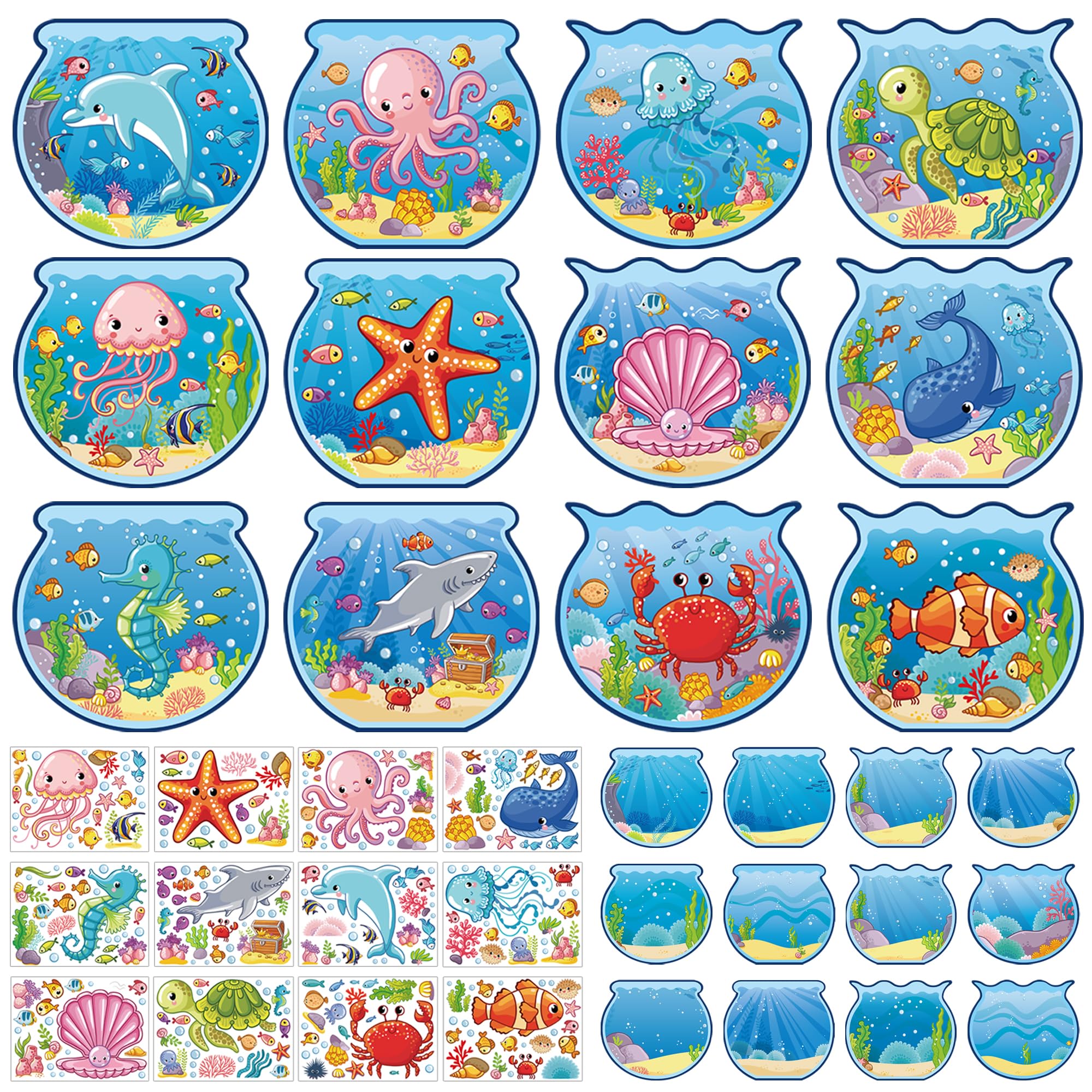 Calcomanías de animales marinos para niños: juego limpio sin pegamento para manualidades