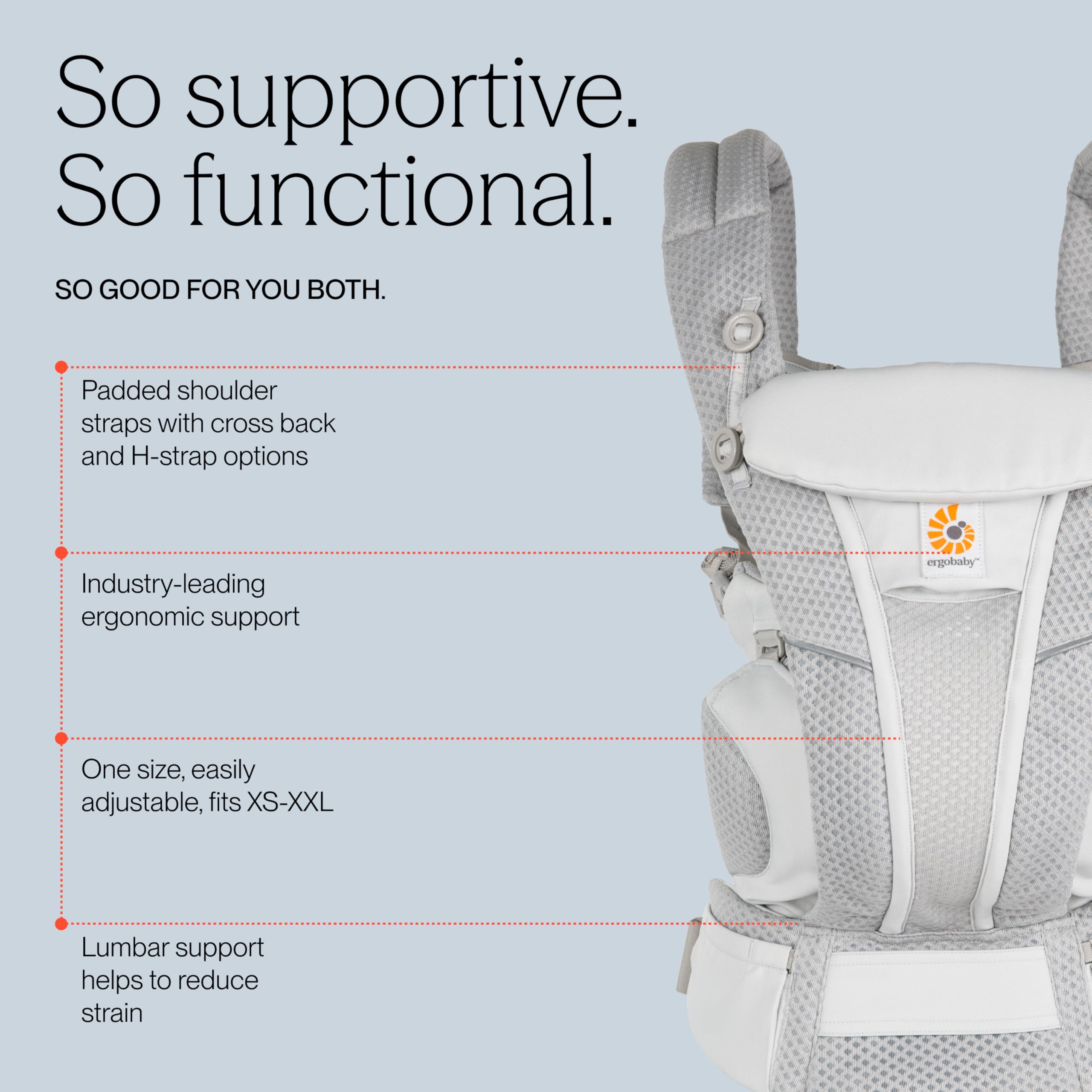 Marsupio Ergobaby Omni Breeze per neonati, 4 posizioni SoftFlex Mesh marsupio anteriore ergonomico marsupio posteriore per neonati (Pearl Grey)