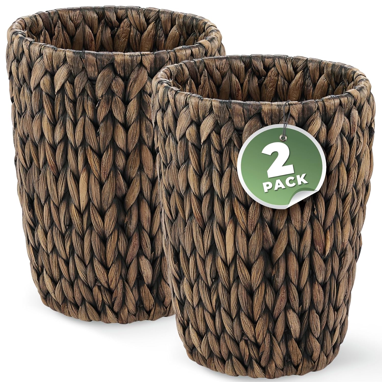 2-Pack Wicker Trash Cans and Toilet Paper Storage Basket, Black