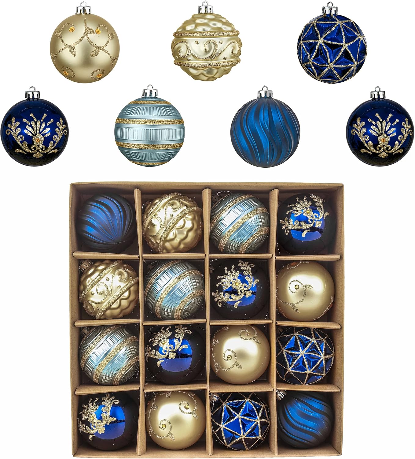 Valery Madelyn Christmas Ornaments for Christmas Tree Decorations, 16ct 3.15″ Gold Blue Christmas Tree Ornaments Set, Shatterproof Hanging Ball Ornament Bulk for Xmas Holiday Party Decor Valery Madelyn Christmas Ornaments for Christmas Tree Decorations, 16ct 3.15″ Gold Blue Christmas Tree Ornaments Set, Shatterproof Hanging Ball Ornament Bulk for Xmas Holiday Party Decor