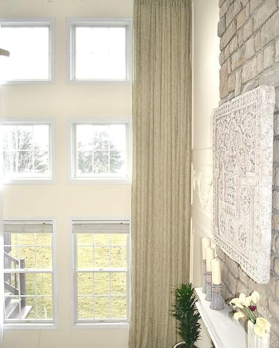 Miniatura 5 de Ikiriska Cortina de lino sintético oscurecimiento  65% opaca sólida gruesa extra larga hecha a medida, ojales superiores de 10 a 24 pies, gris,