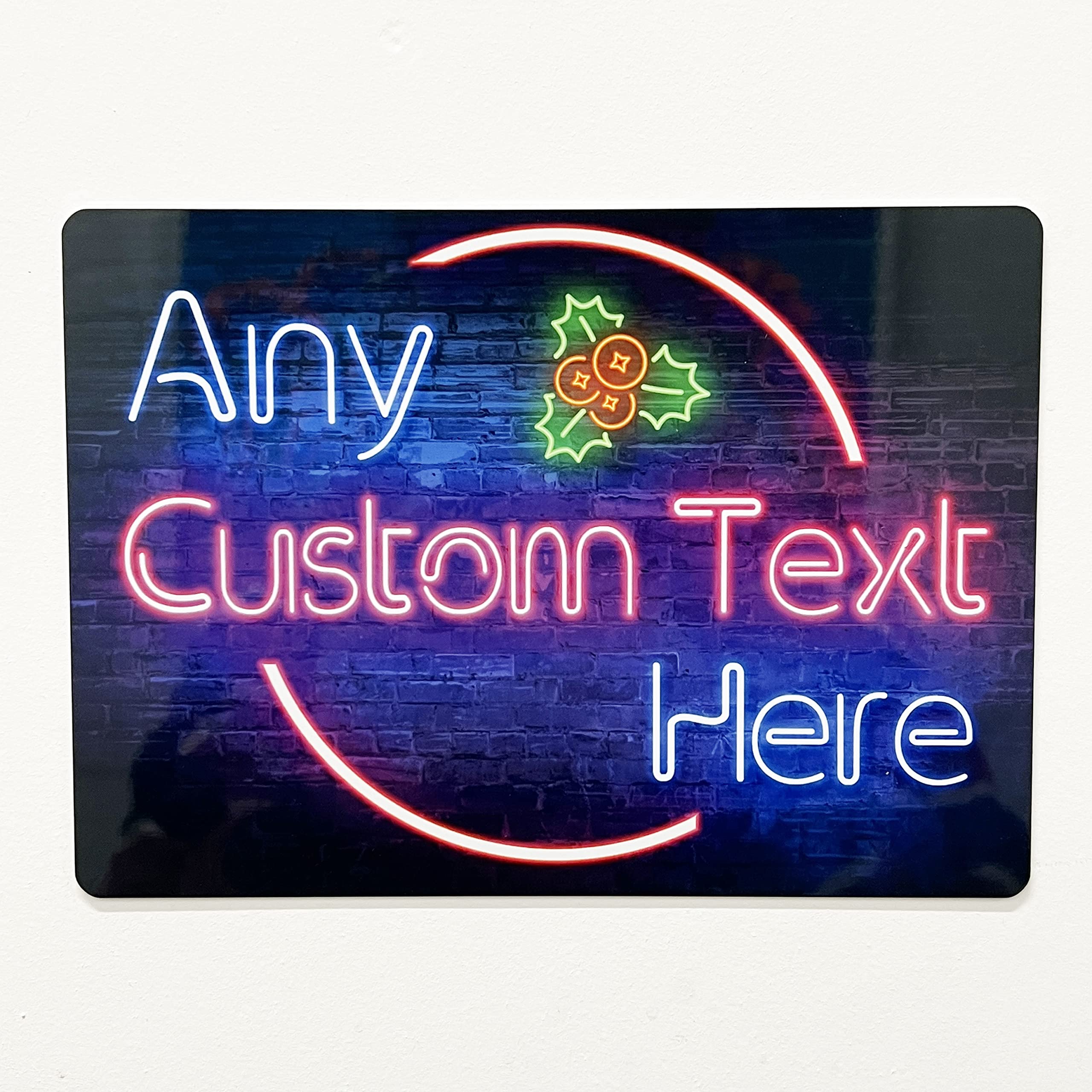 Personalised Neon Effect Christmas Clipart Printed Metal Sign wall art A4 Bar Add Name — image 1