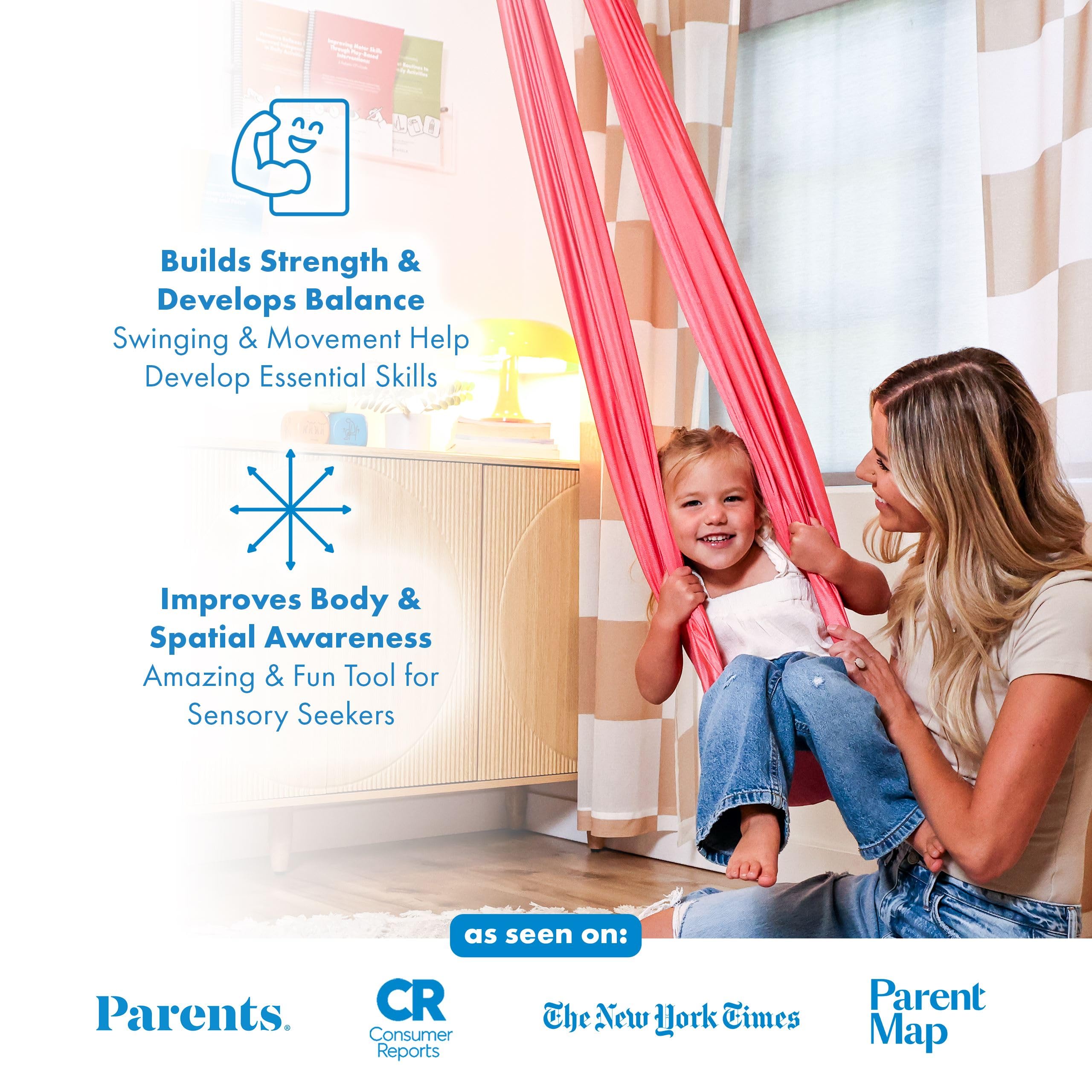 Balançoire Sensorielle Intérieur Enfant – Tissu Nylon Doux Bleu, Effet Apaisant, Autisme & Troubles Sensoriels