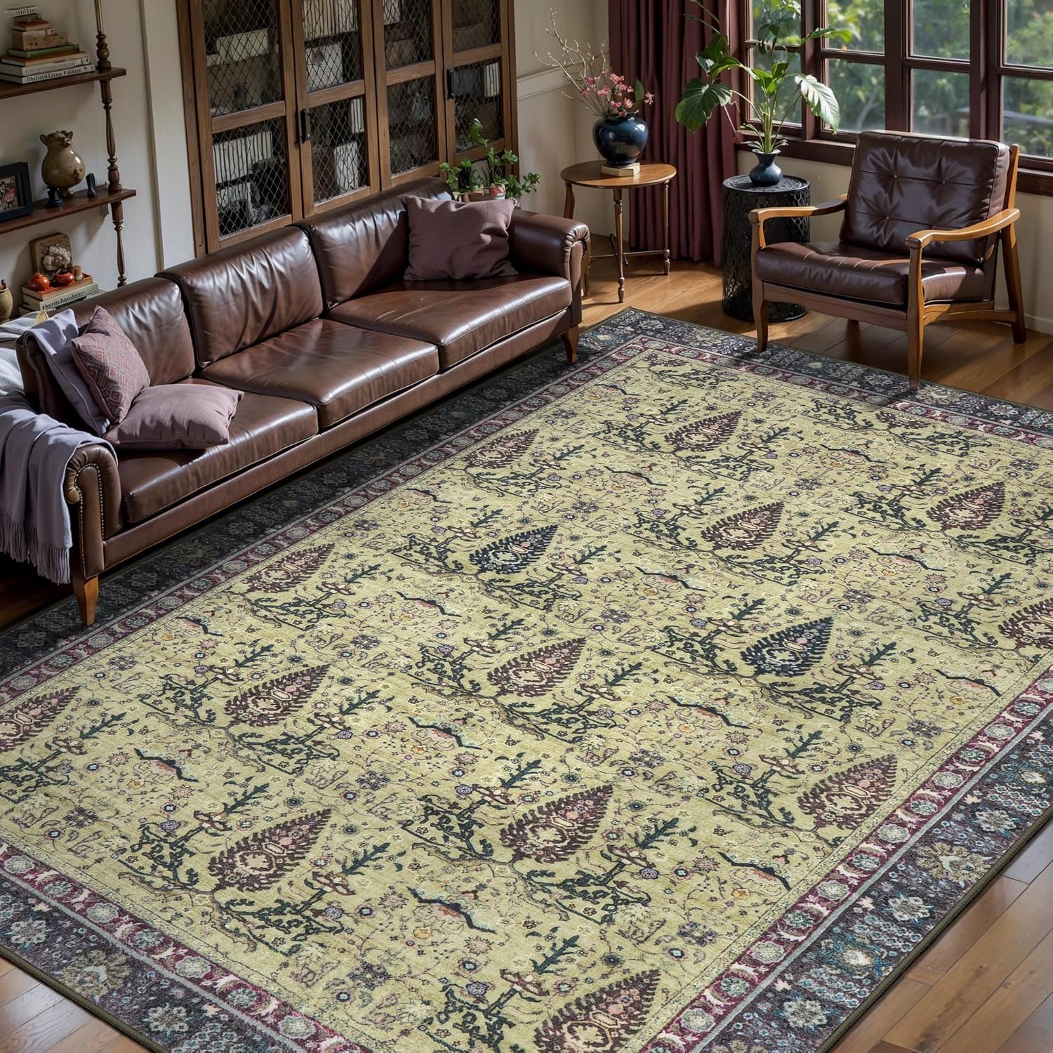 Tableau de décoration au sol Shabby Chic en beige et violet : tapis de prestige 70x120 cm