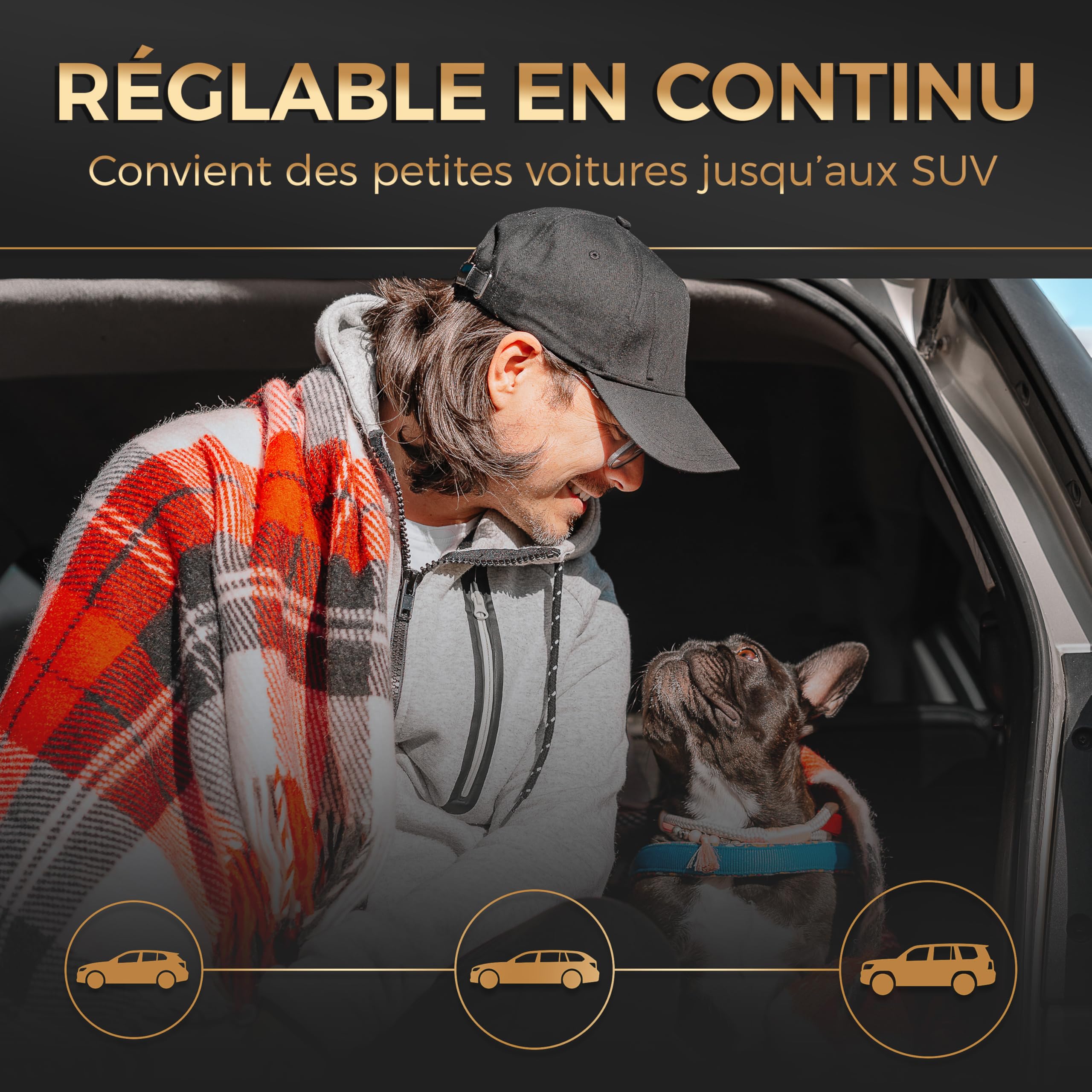 Heldenwerk Grille Voiture pour Chien Universelle pour Chien - Barrière de Protection pour Coffre avec Fixation à l'appui-tête réglable en continu