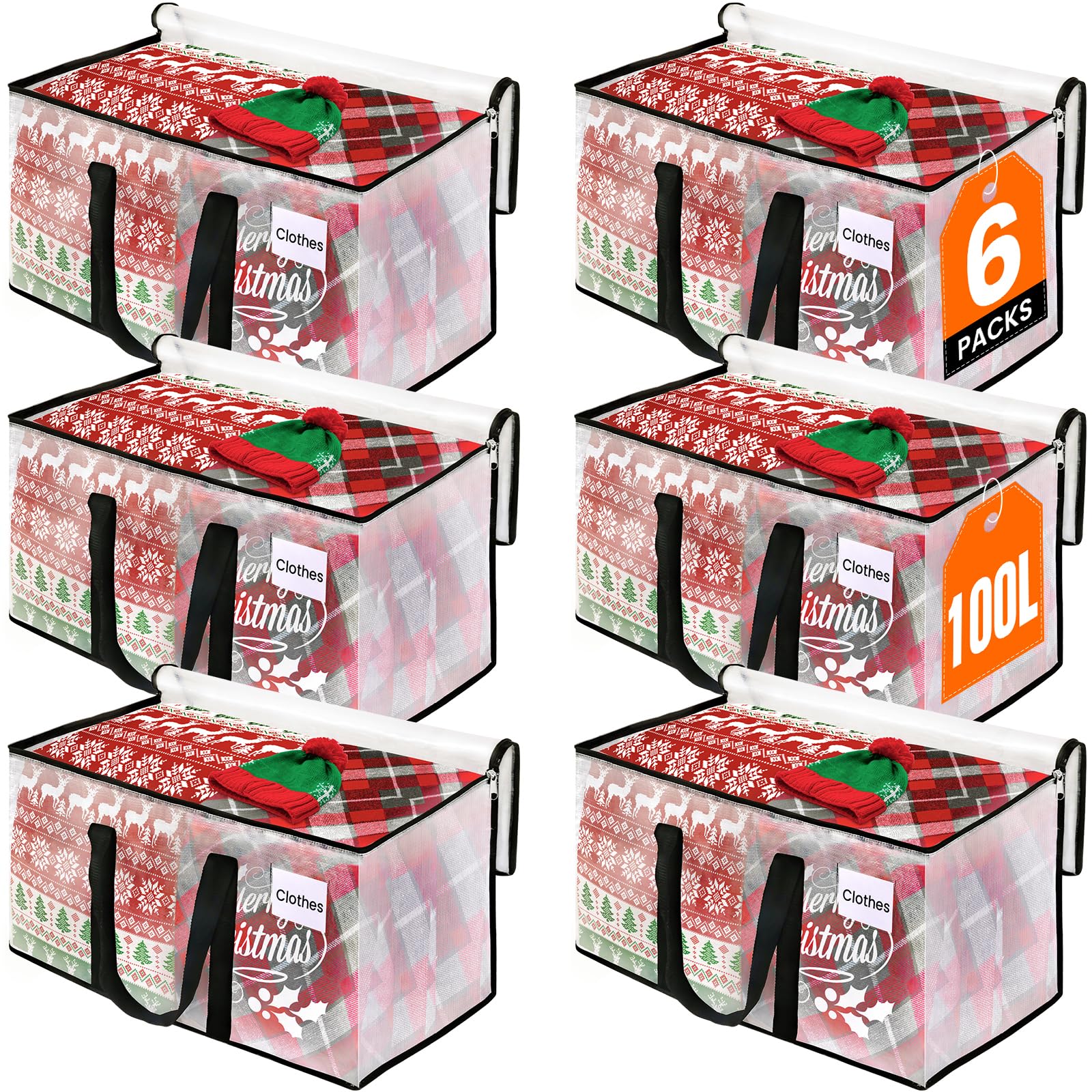 RoomHacks Clear Heavy Duty Extra Large Storage Bags, Reinforced Handles and Double Zippers, Packing Bags Alternative to Moving Boxes (6 Pack)