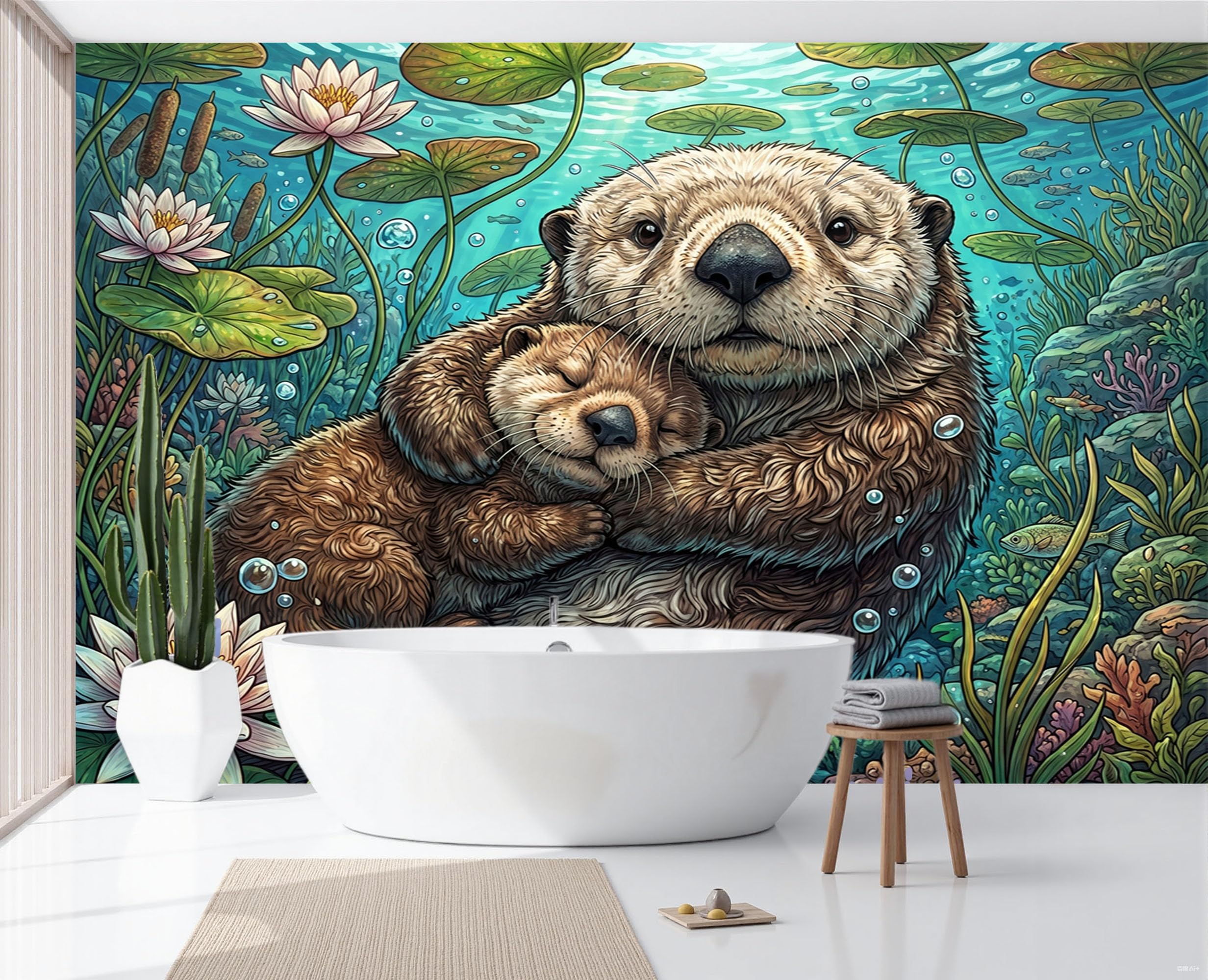 Papier peint loutre sauvage fond tv salon ambiance nature lacustre