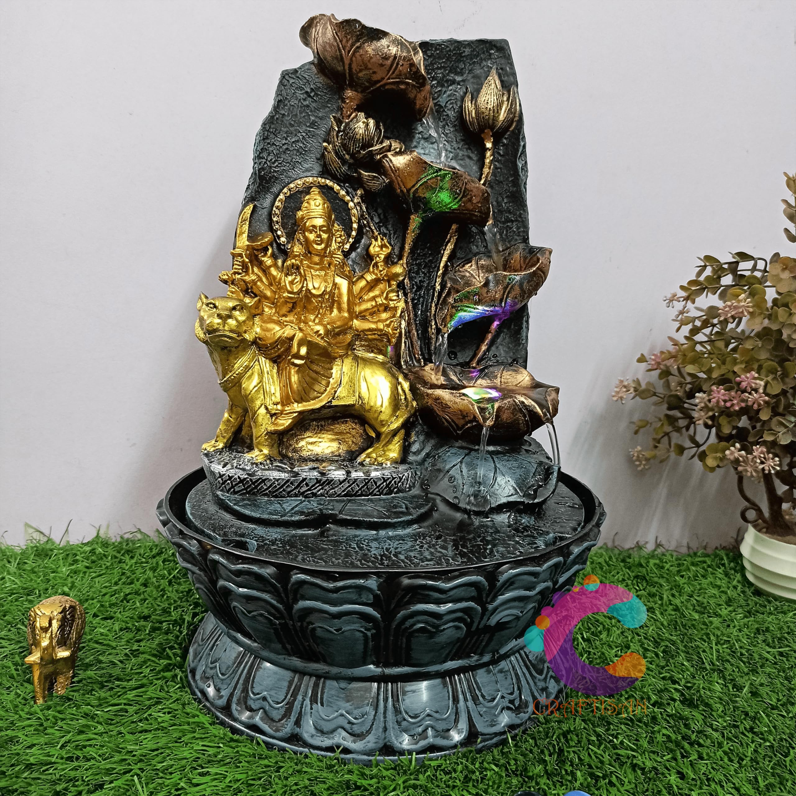Decorative Water Fountain for Home Décor, Office, Indoor & Outdoor, Garden, Puja Room, Vaastu, Reception, Spa, Gifting. (U-020, Maa Durga)-image-37
