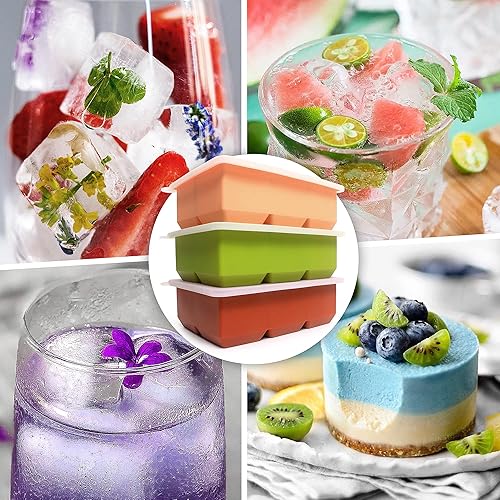 Vista 49 de Bandejas de silicona para cubitos de hielo, paquete de 3, moldes de silicona para cubitos de hielo de gran tamaño con tapa extraíble a prueba de Gris